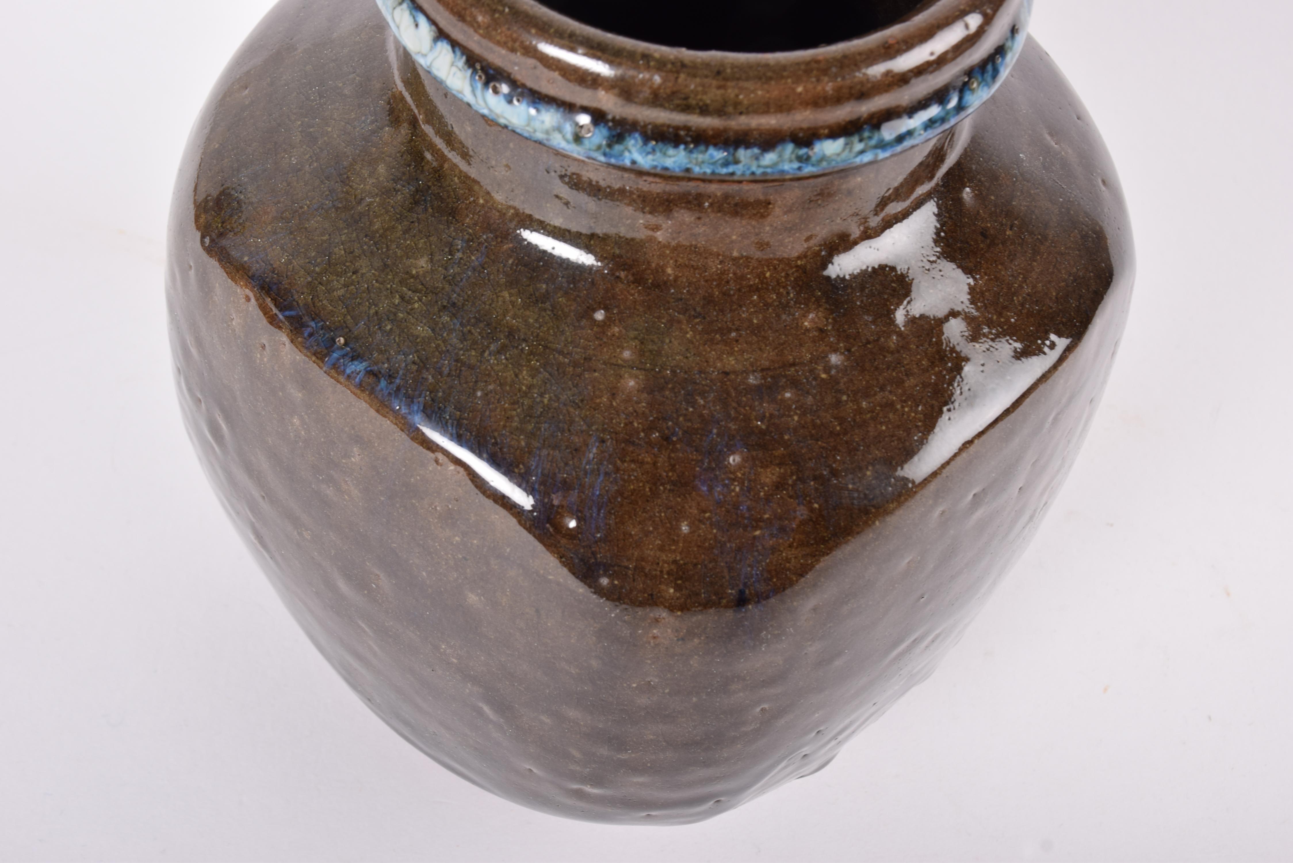 Finn Lynggaard Large Ceramic Vase Brown & Blue Glaze, Danish Mid-century 1970s For Sale 3