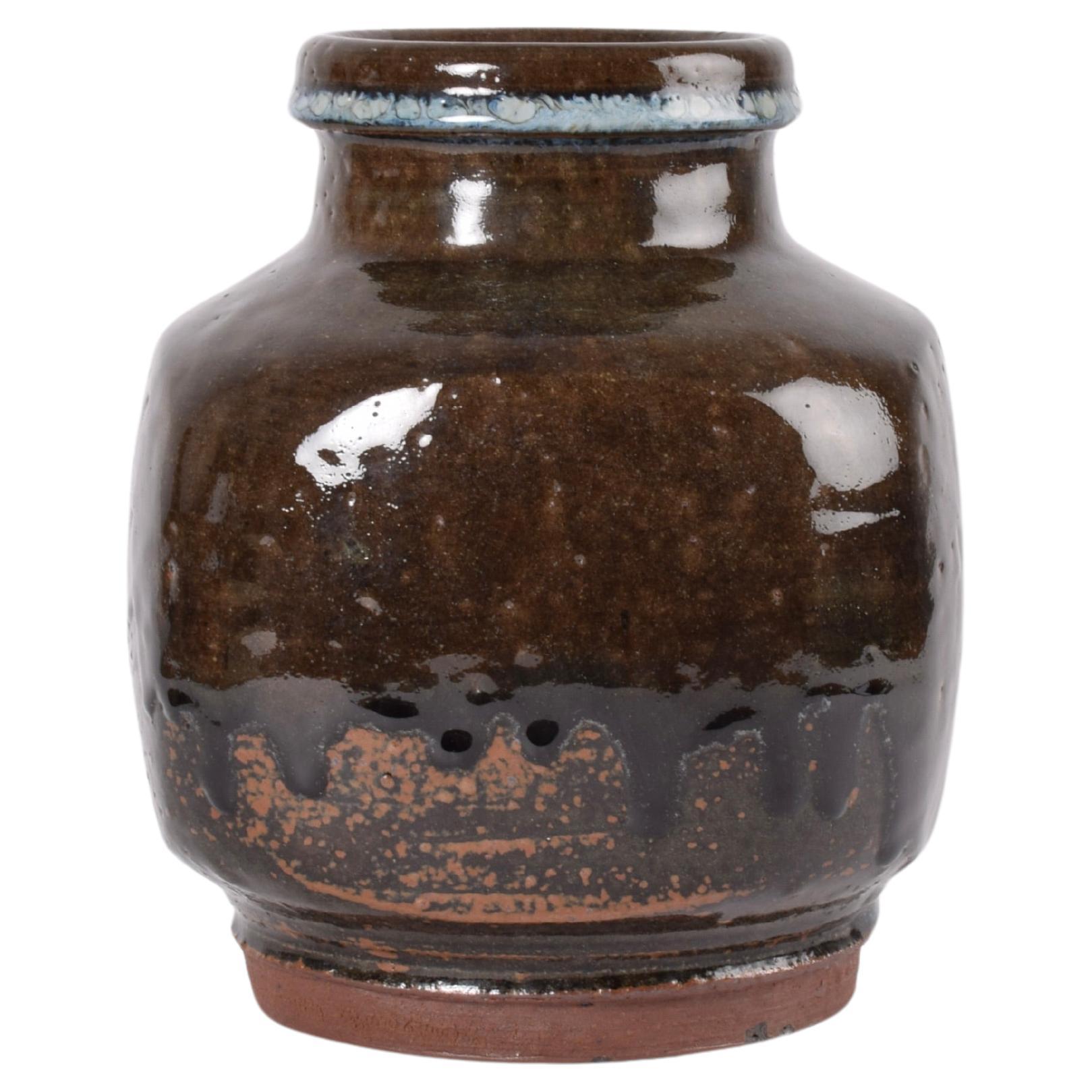 Finn Lynggaard Vaso grande in ceramica smaltata marrone e blu, metà secolo 1970, Danimarca