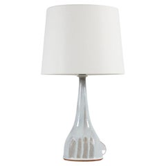 Finn Lynggaard Stoneware Table Lamp with White Glaze and New Shade, Denmark