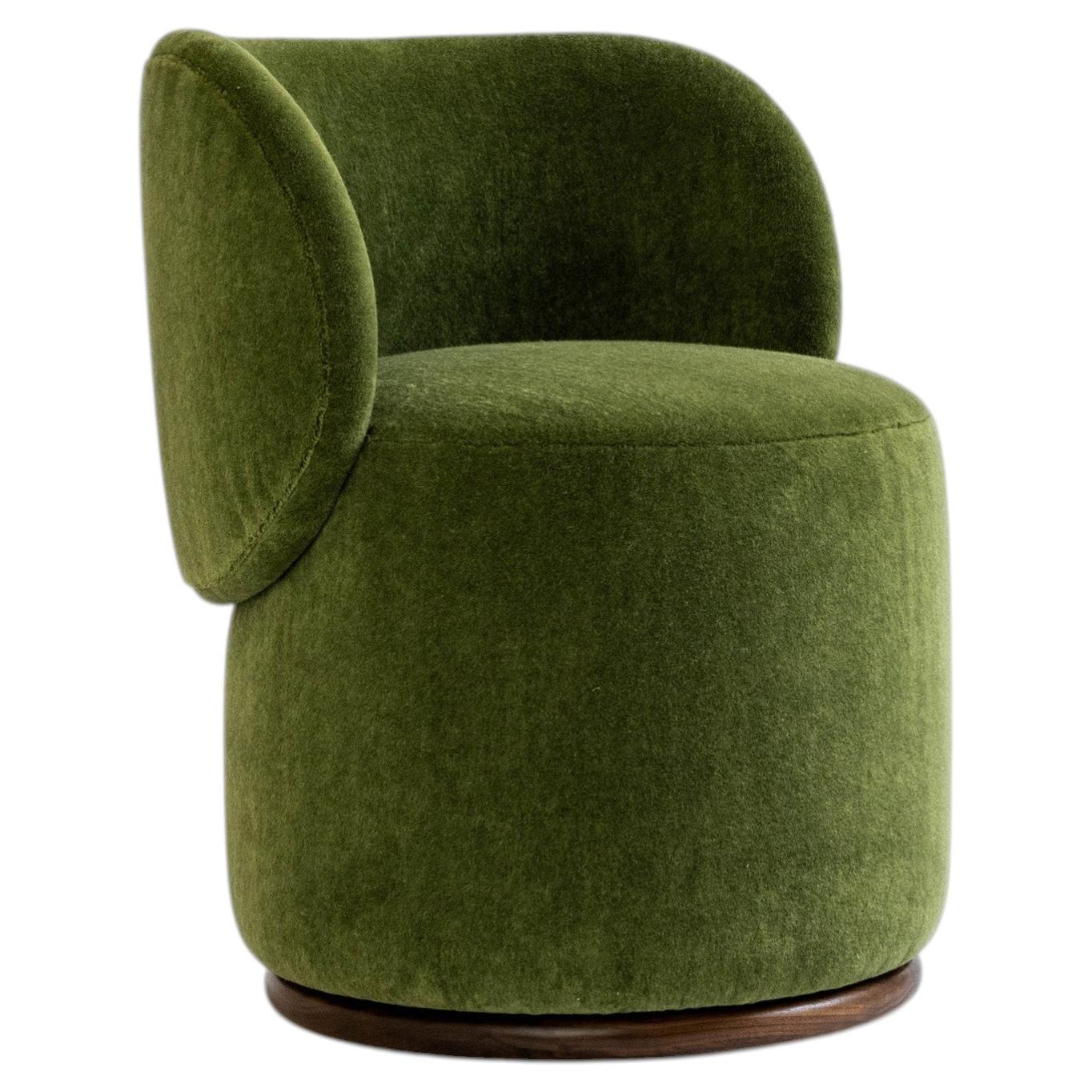 Finn Round Swivel Dining Chair by Parc, Pierre Frey Teddy Mohair, Custom COM For Sale