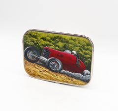 Finnigans 1932 London Art Deco Enamel Case Box With Racing Car In .925 Sterling