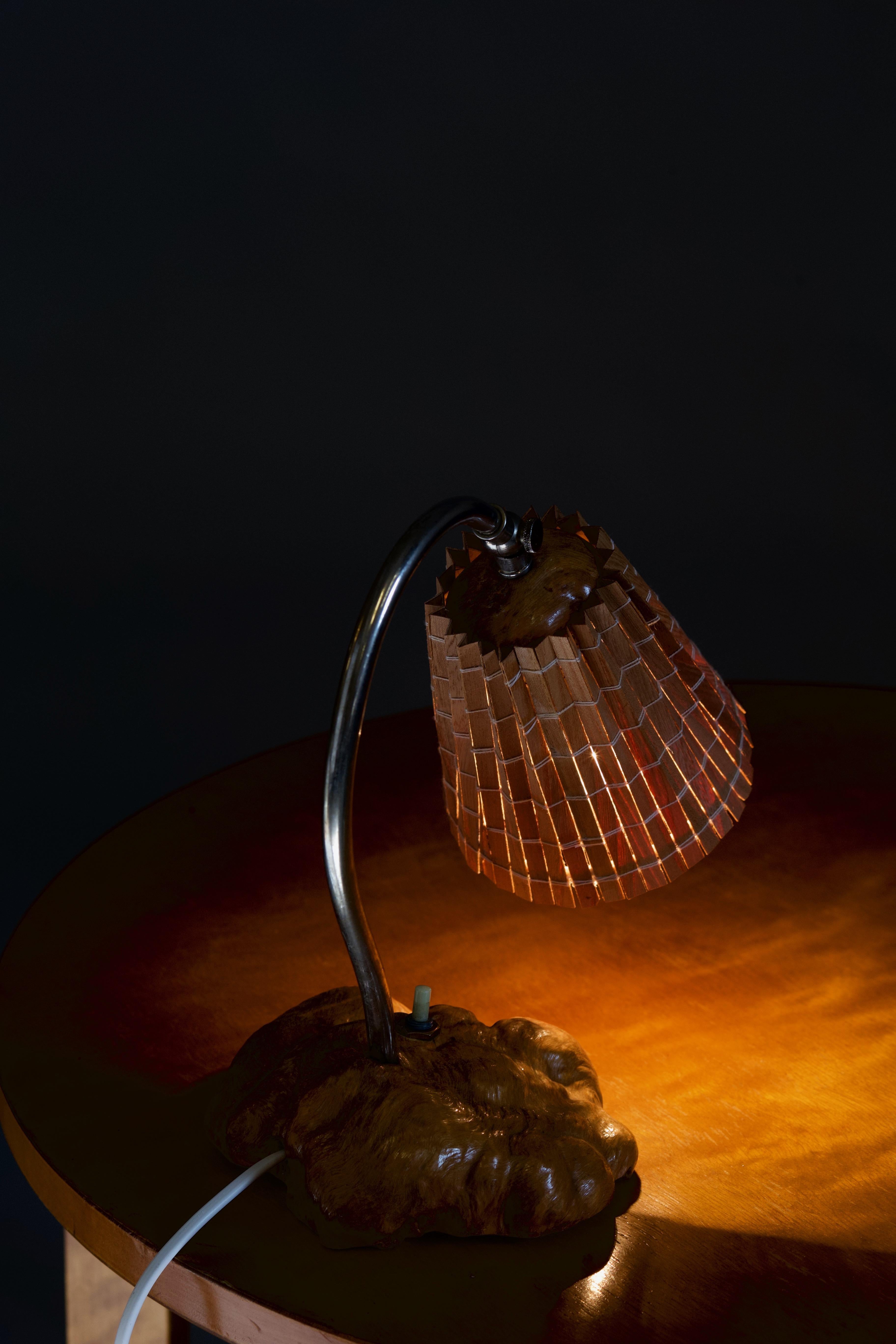 Art Deco Finnish 1930/40's burl wood table lamp
