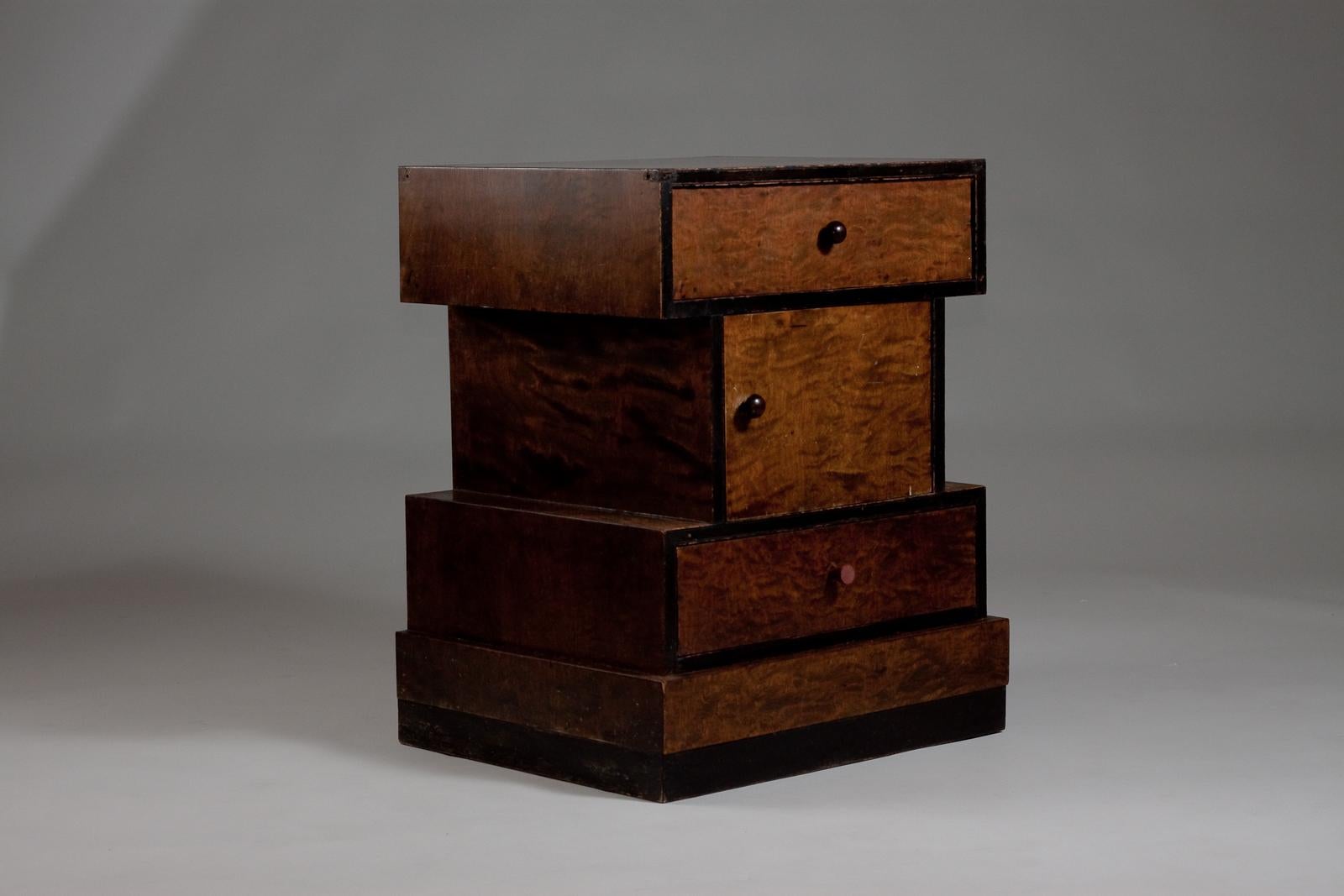 Birch Finnish 1930's warp birch accent/end table with storage For Sale