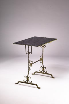 1930s Finnish Wrought Iron Side Table with Blue Ceramic Top