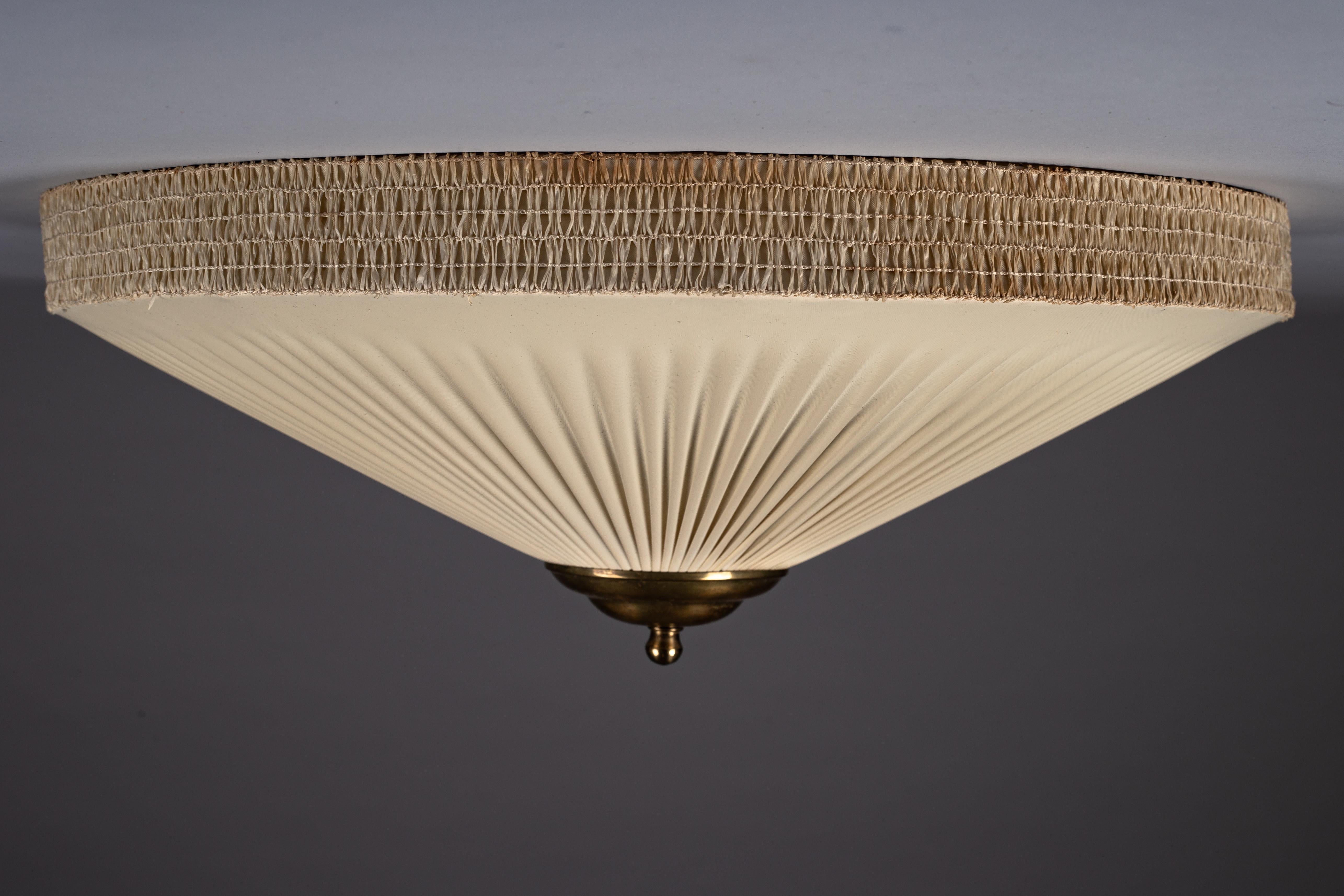 Brass Finnish 1950's cream flush mount lamp For Sale