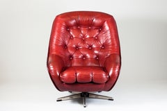 Finnish 1960s-1970s Red 'Wine' Leather Swivel Lounge Chair