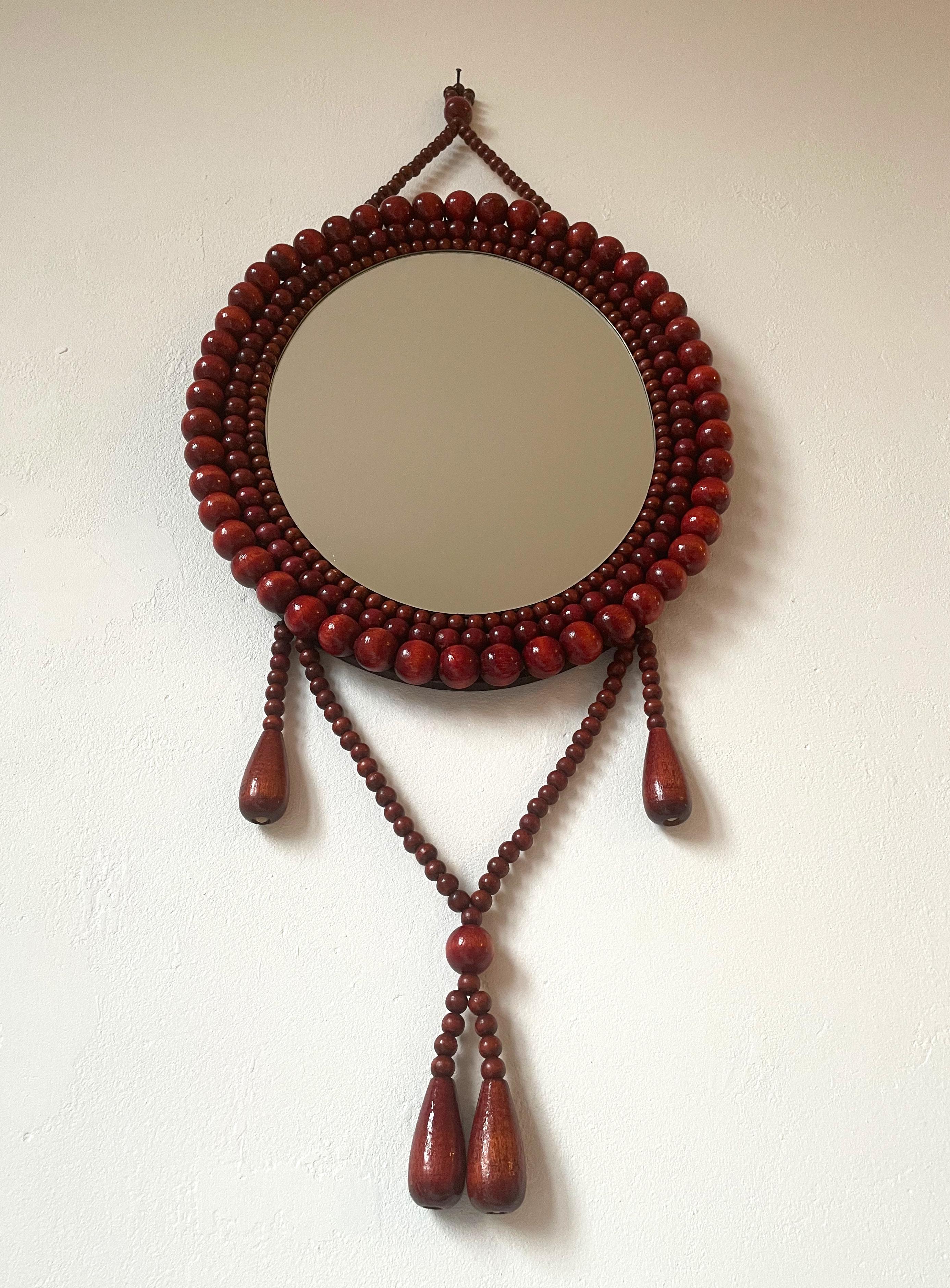 wood bead mirror