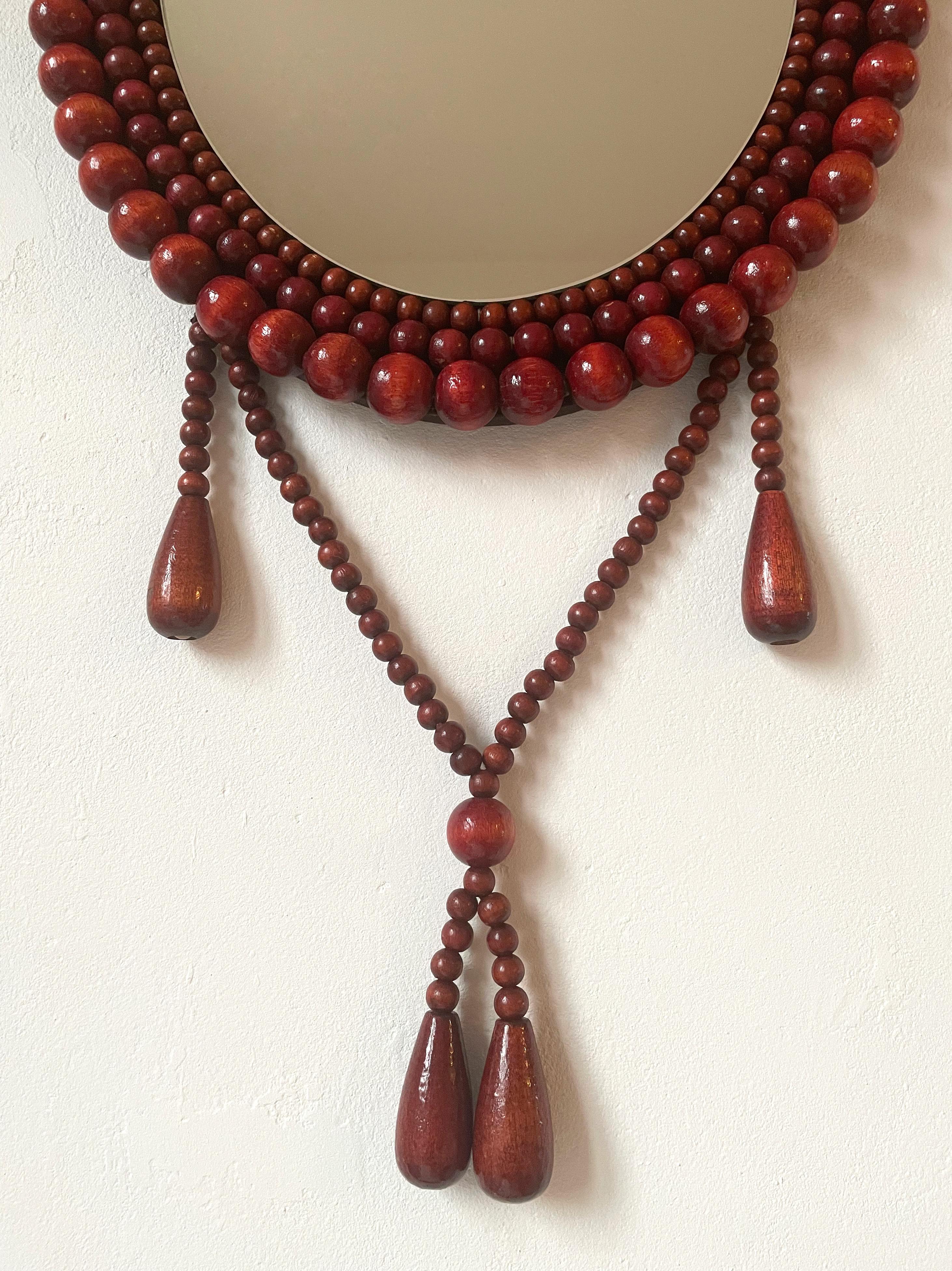 wood bead mirror