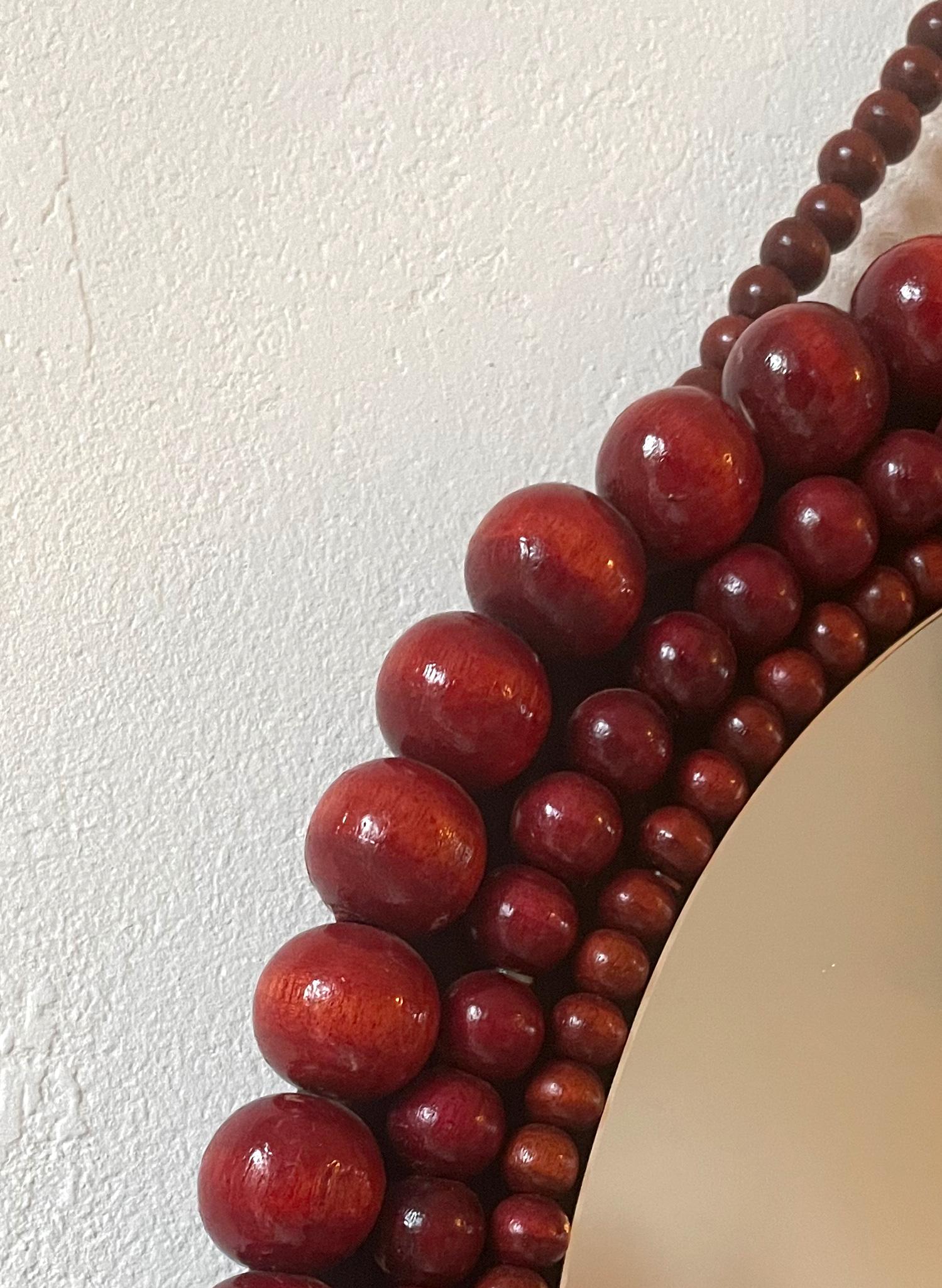 Beaded Finnish 1960s Aarikka Style Wooden Beads Wall Mirror For Sale