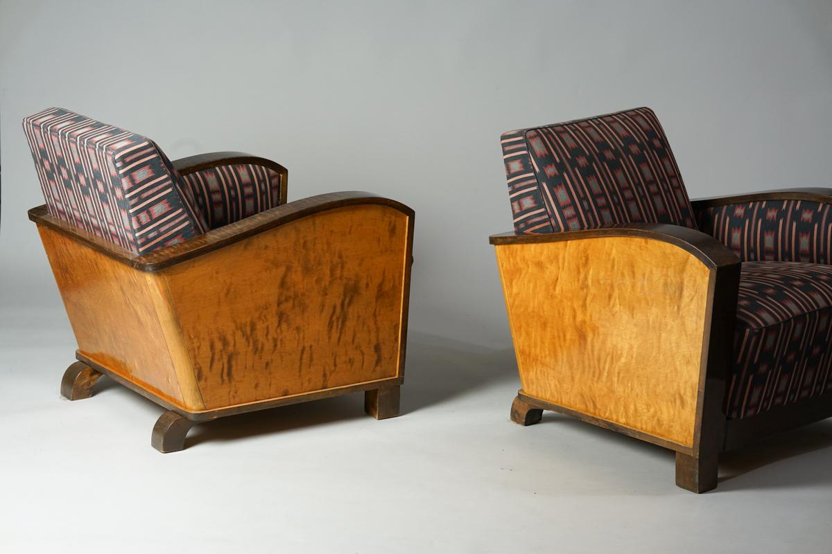 Magnificent and Rare Set of Finnish Art Deco Armchairs in birch and canvas made in 1920/30s. Great original condition. 

The style and the materials used are reminiscent of the early Finnish Art Deco with simple yet powerful design. The era of
