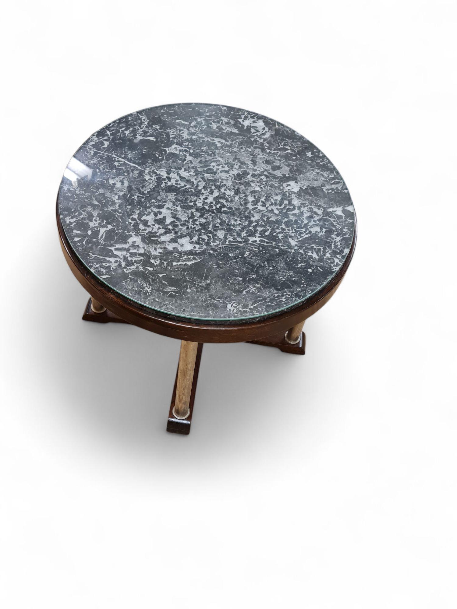 Glass Finnish Art Deco Entrance / Center Table in Oak & Marble, Circa 1930s For Sale