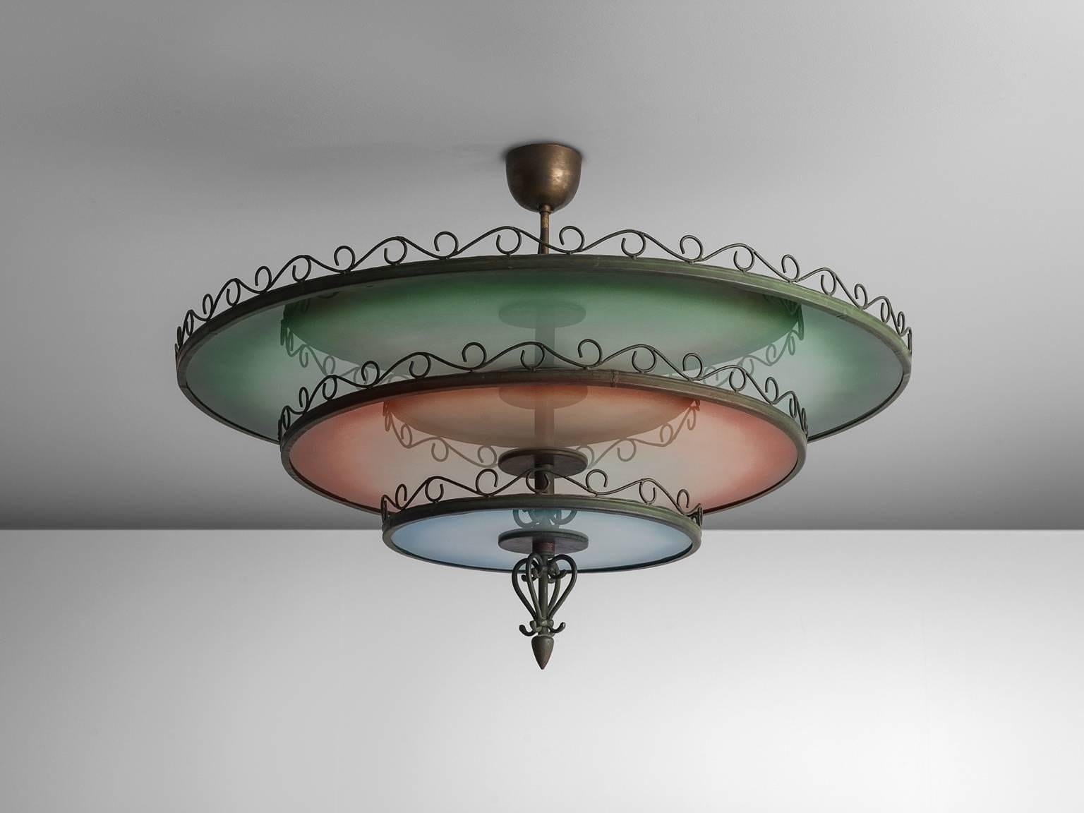 Finnish Art Deco Three-Colored Chandelier, circa 1930 1