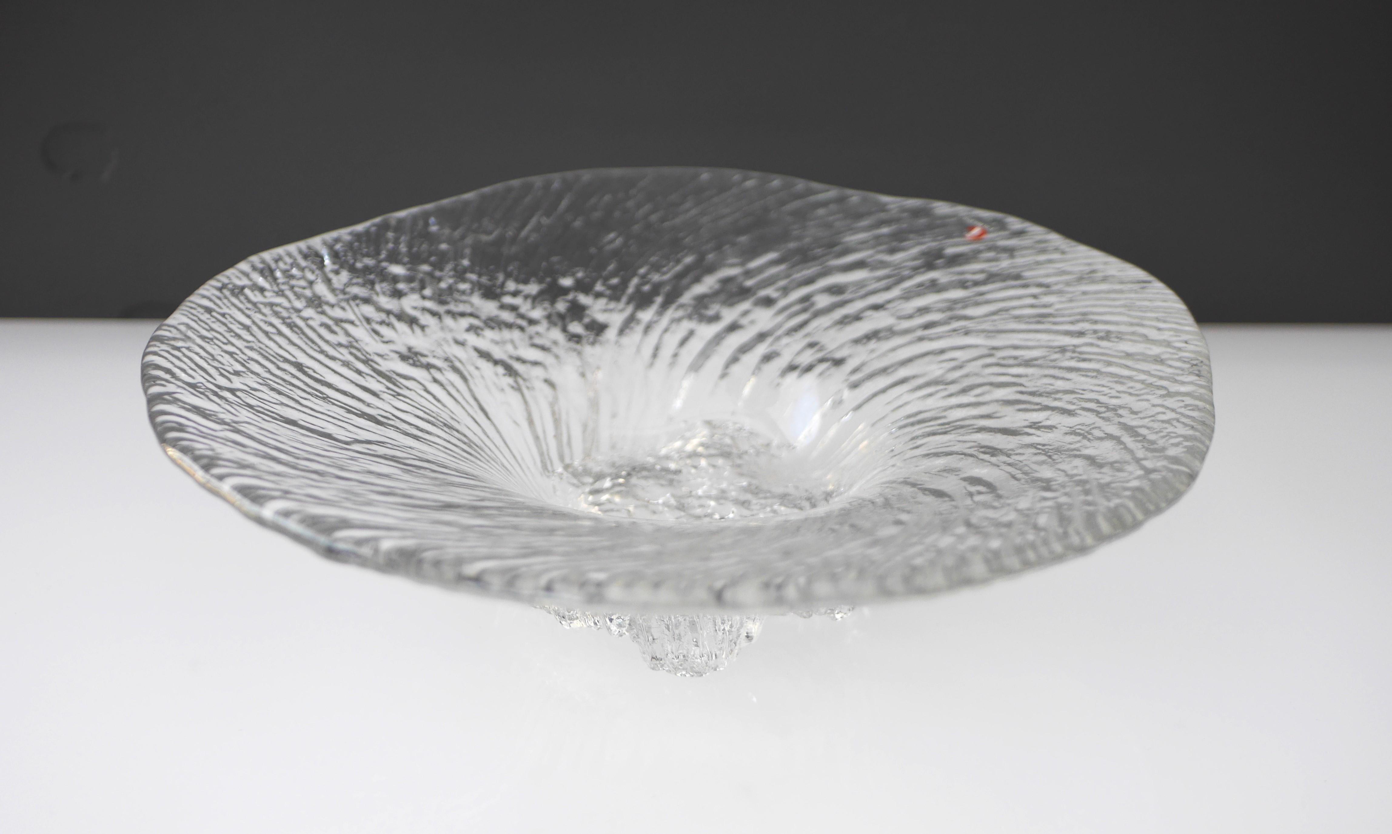 Rare and very beautiful Scandinavian glass design, a rather large footed bowl or plate, suitable for fruit or confectionery made by Iittala Finland. The bowl is known as 
