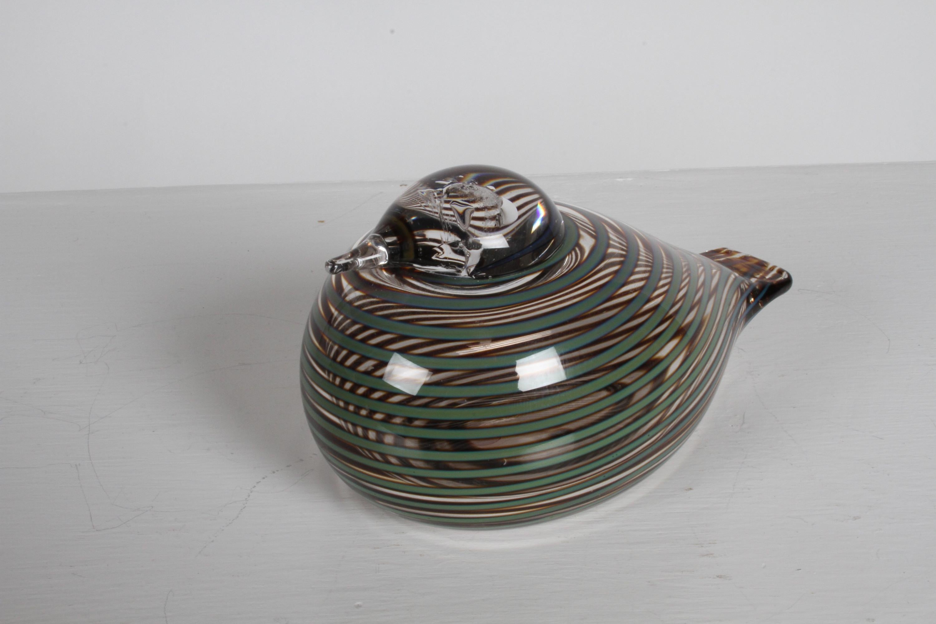 Finnish Artist Oiva Toikka Striped Glass Whippoorwill or Willow Duck by Iittala For Sale 1