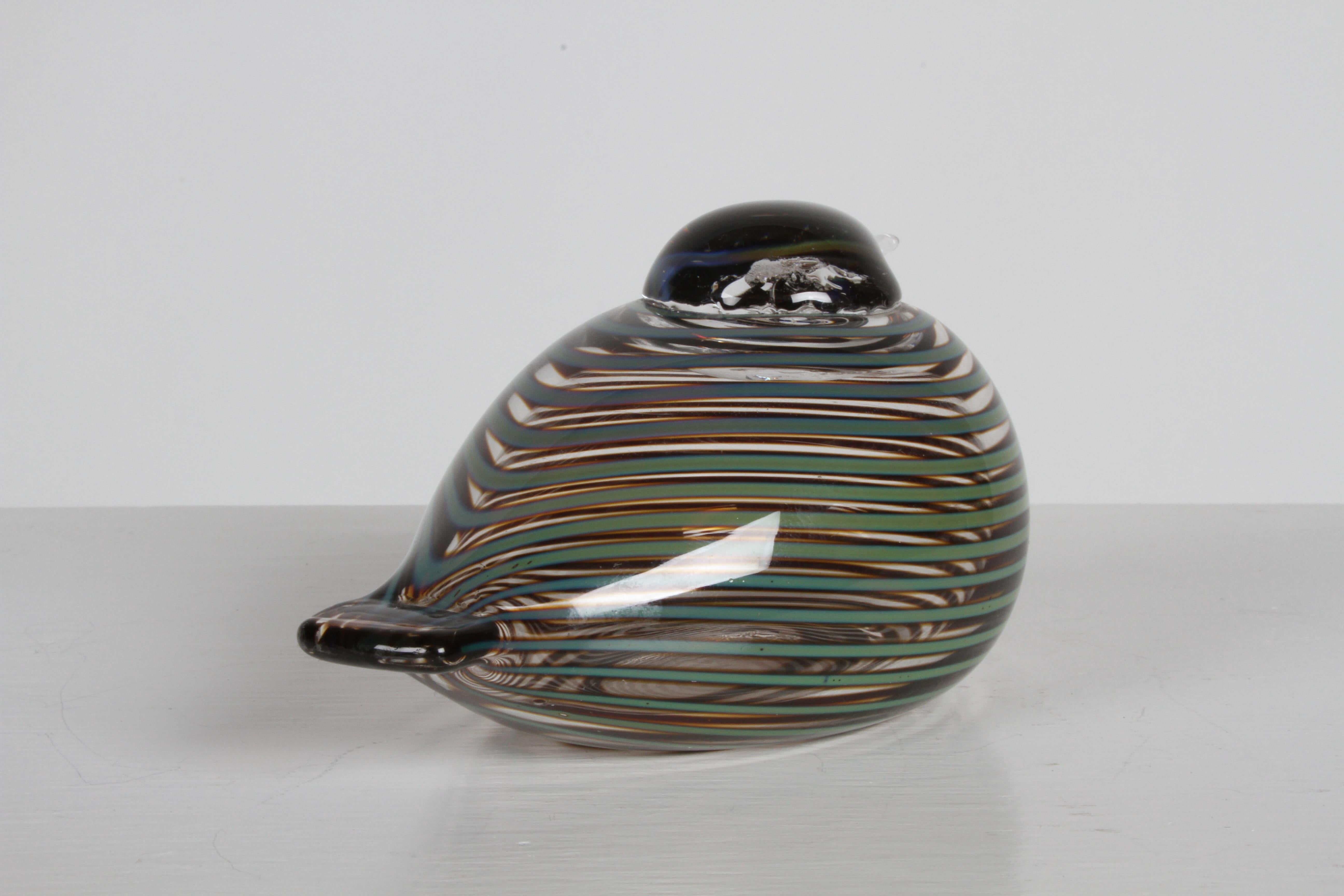 Fine XX secolo L'artista finlandese Oiva Toikka in vetro a righe Whippoorwill o Willow Duck di Iittala in vendita