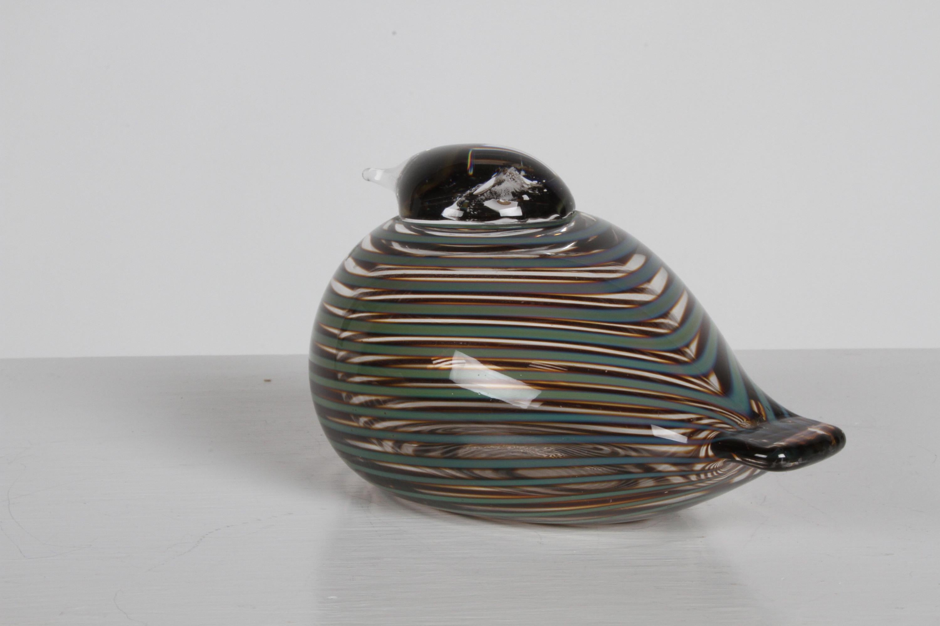 Late 20th Century Finnish Artist Oiva Toikka Striped Glass Whippoorwill or Willow Duck by Iittala For Sale