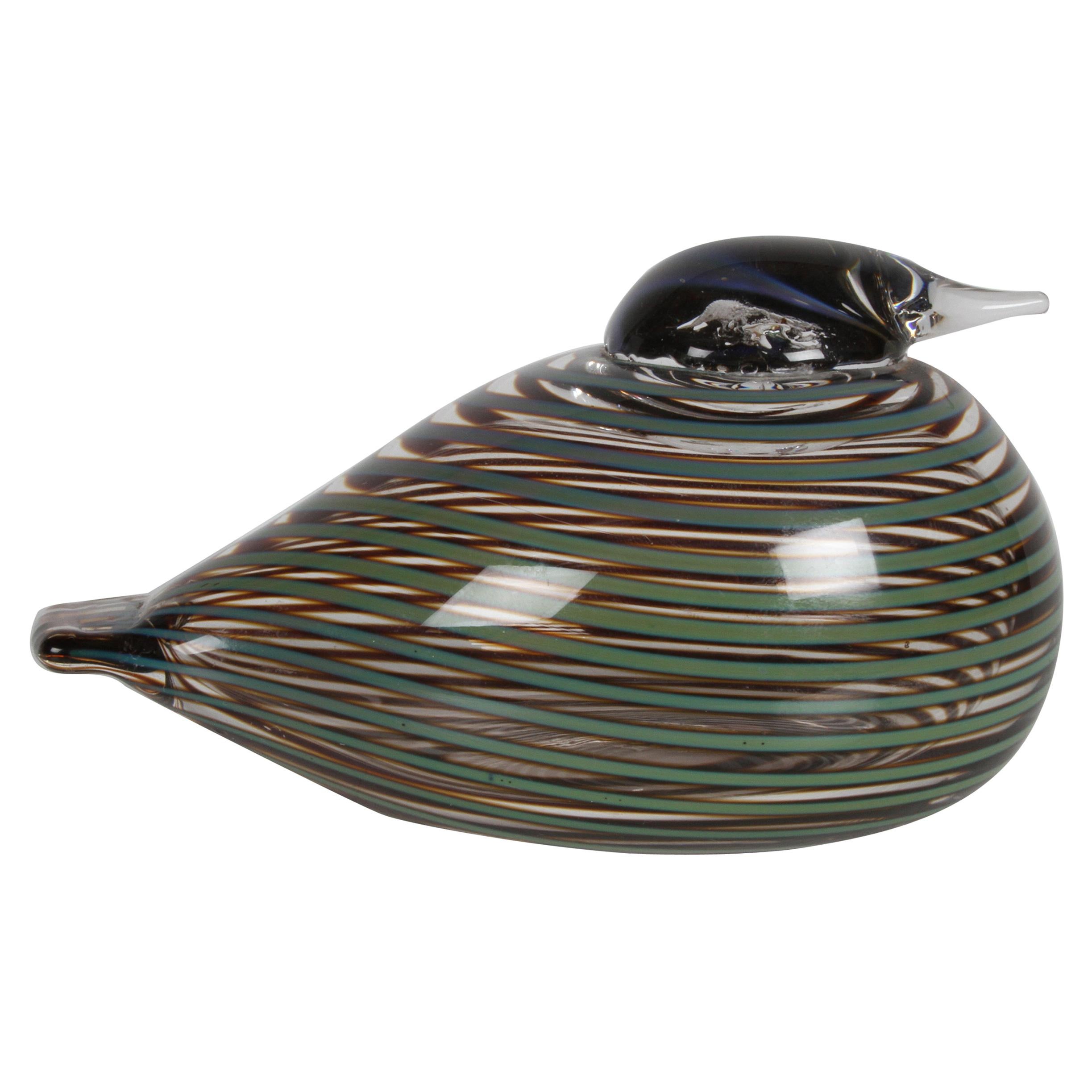 Finnish Artist Oiva Toikka Striped Glass Whippoorwill or Willow Duck by Iittala For Sale