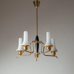 Finnish Brass And Glass Chandelier, 1950s
