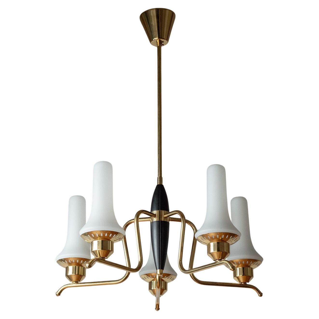 Finnish Brass And Glass Chandelier, 1950s