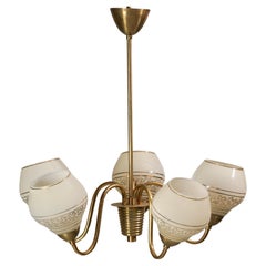 Finnish Brass and Opaline Glass Pendant, 1950s