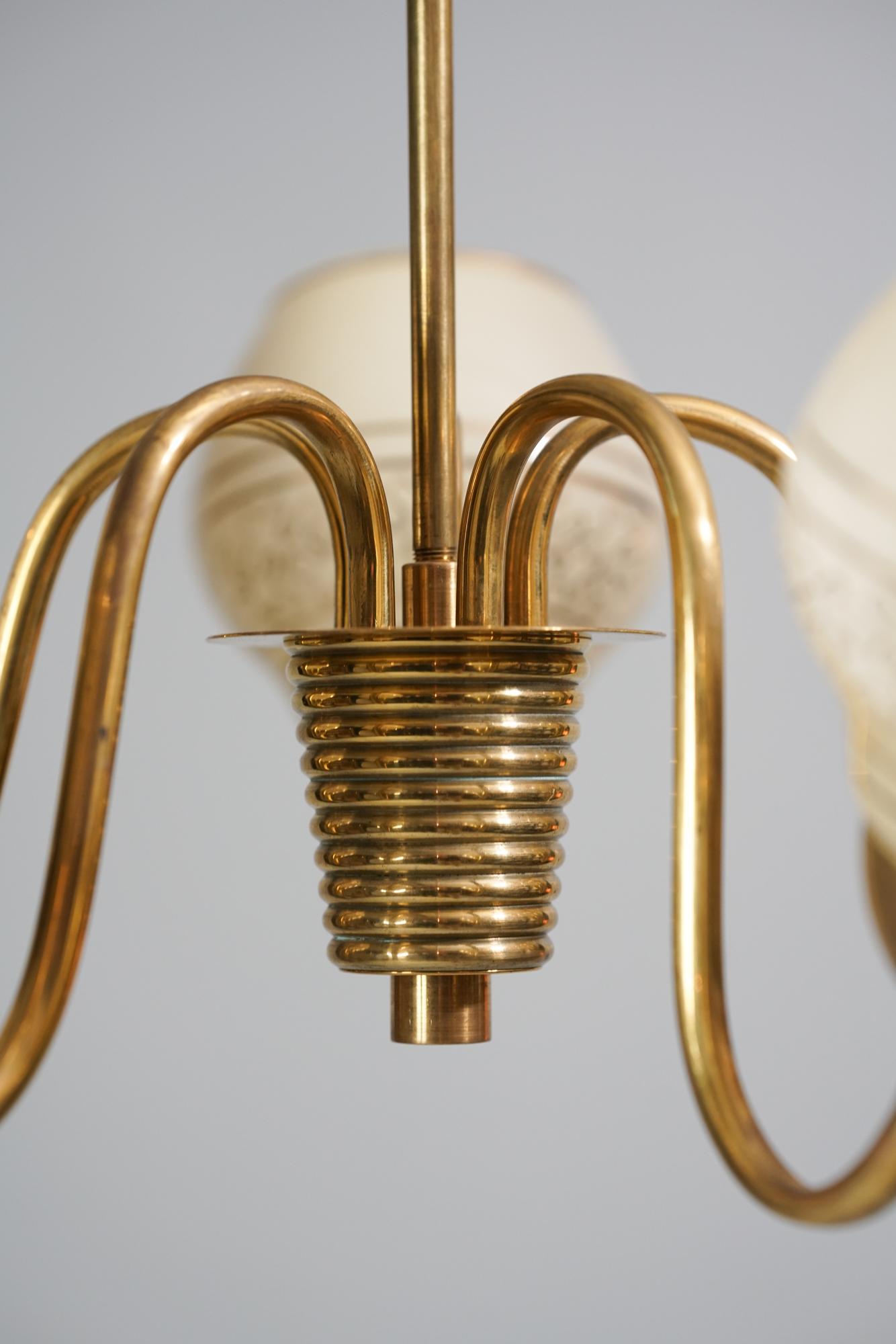 Mid-20th Century Finnish Brass and Opaline Glass Pendant, 1950s For Sale