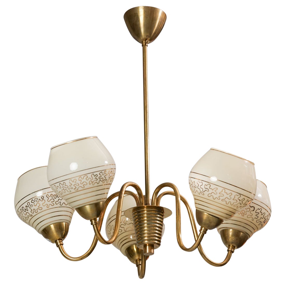Pendentif finlandais en laiton et verre opalin, années 1950