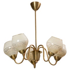Finnish Brass and Opaline Glass Pendant, 1950s