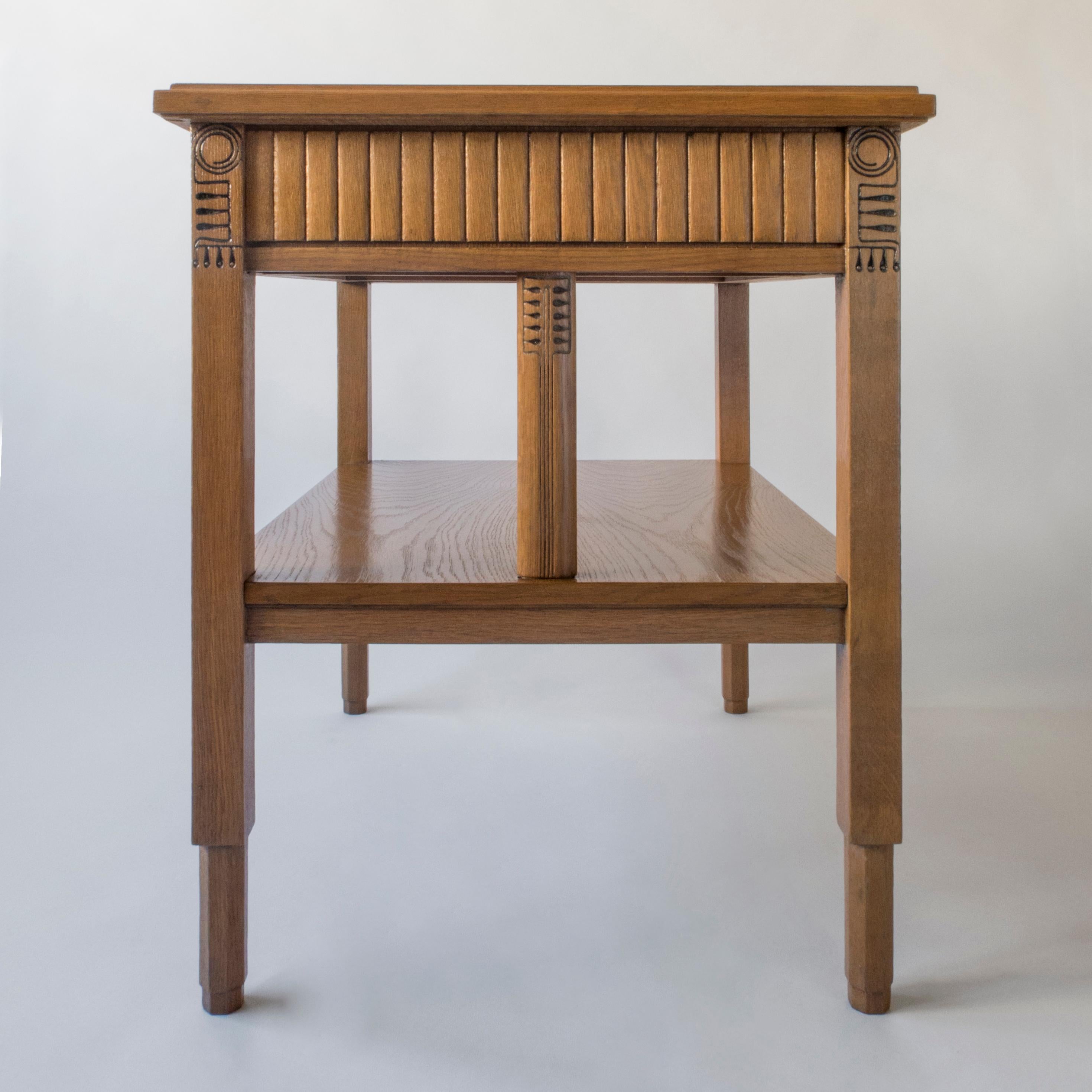 Art Nouveau Manner of Eliel Saarinen, Finnish Carved Oak Two-Tier Jugend Sideboard or Table