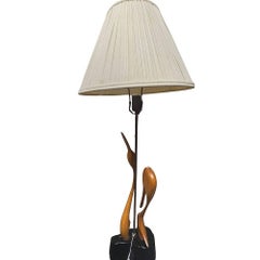 Finnish Carved Maple Lovers Crane Table Lamp Attributed to Sakari Pykälä