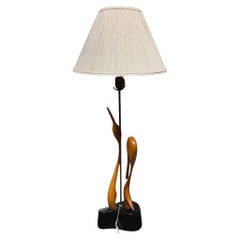 Finnish Carved Maple Lovers Crane Table Lamp Attributed to Sakari Pykälä