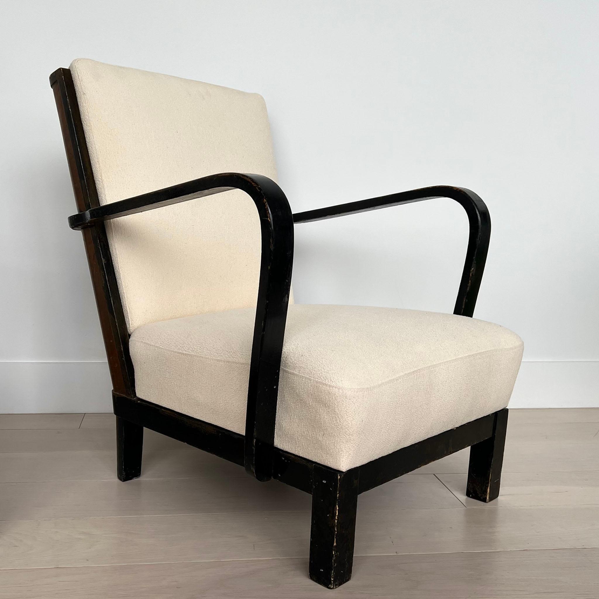 Art Deco Finnish Lounge Chairs, Ivory Boucle, Made by Asko, Finland 1935 For Sale 4