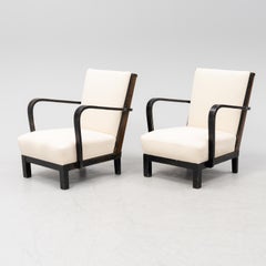 Art Deco Finnish Lounge Chairs, Ivory Boucle, Made by Asko, Finland 1935