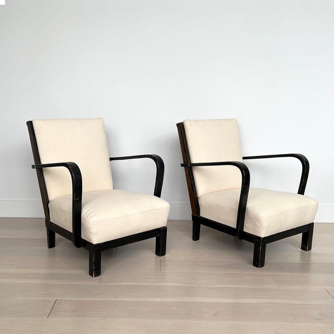 Art Deco Finnish Lounge Chairs, Ivory Boucle, Made by Asko, Finland 1935 en vente 1
