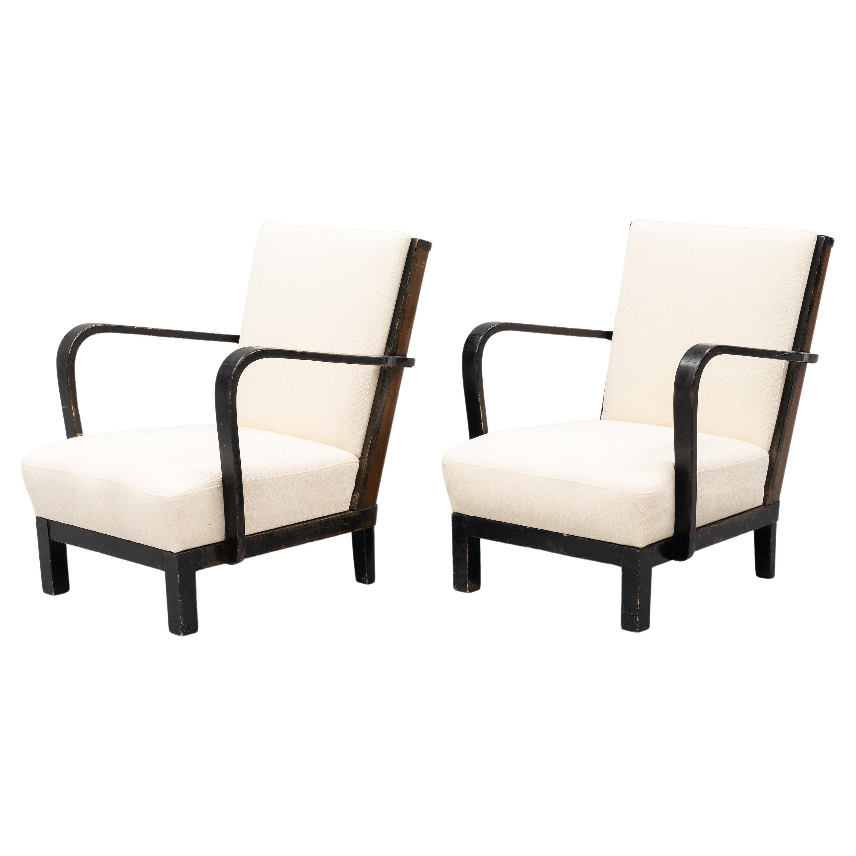 Art Deco Finnish Lounge Chairs, Ivory Boucle, Made by Asko, Finland 1935 For Sale