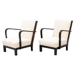 Art Deco Finnish Lounge Chairs, Ivory Boucle, Made by Asko, Finland 1935