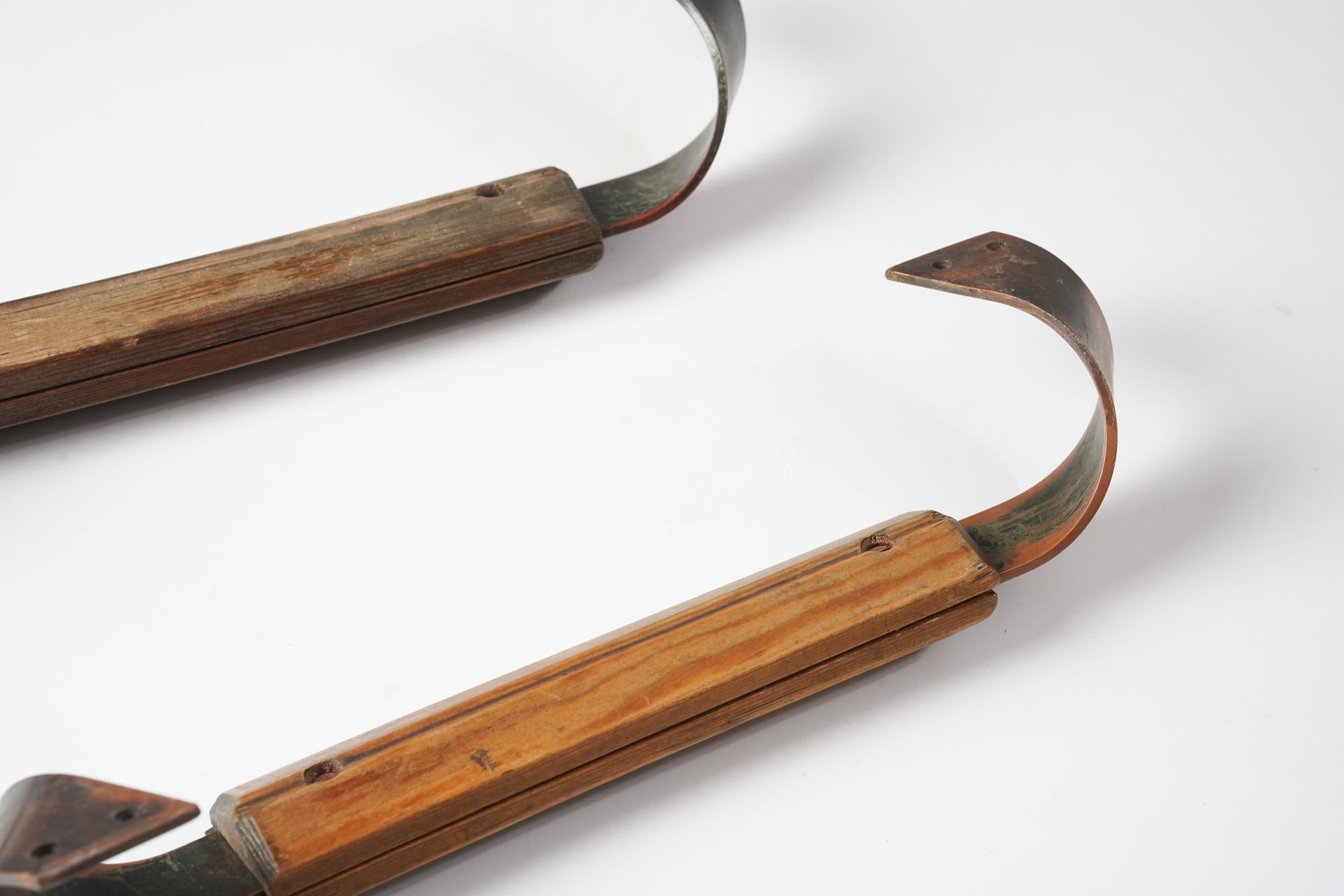 Mid-20th Century Finnish Copper and Pine Door Handles, 1930s For Sale