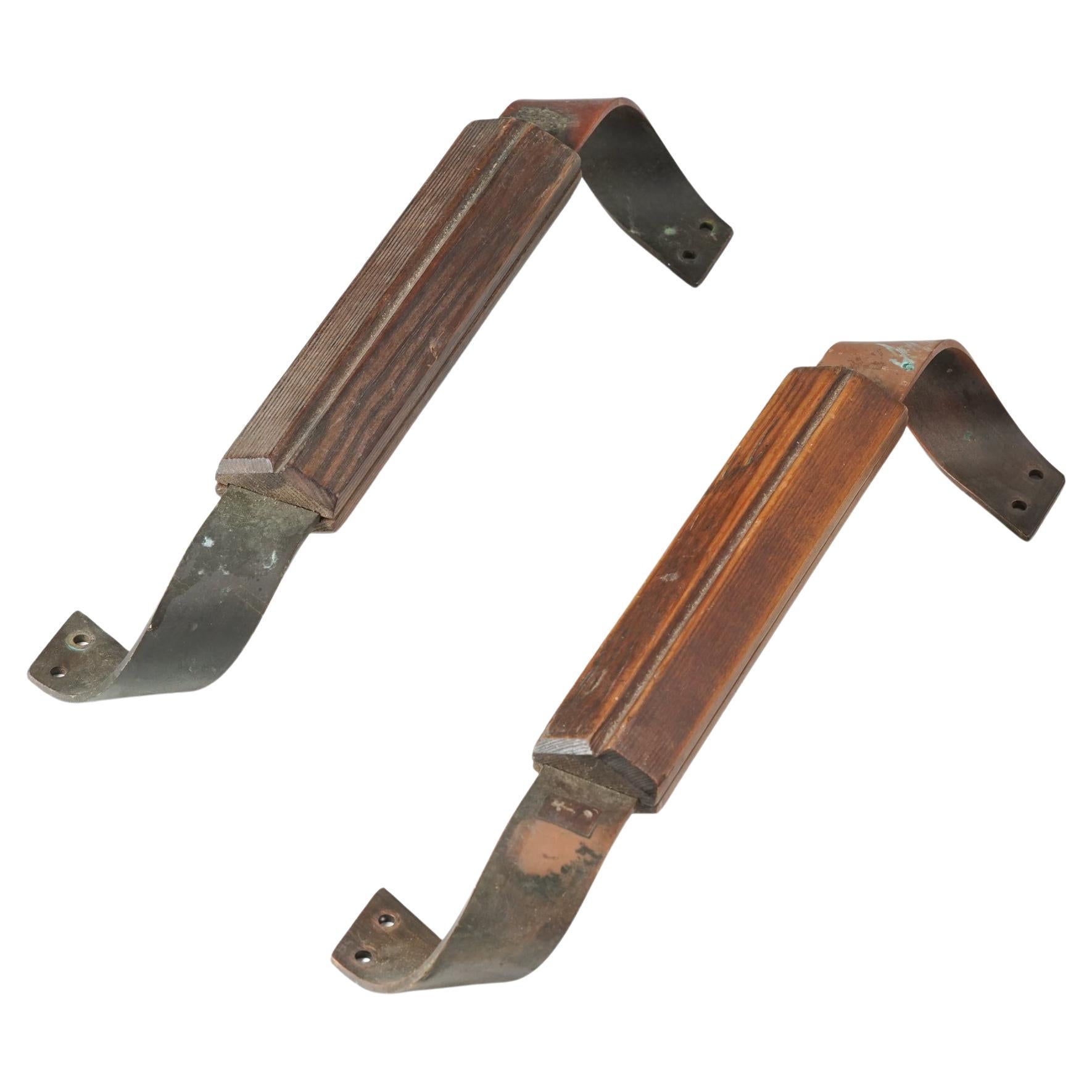 Finnish Copper and Pine Door Handles, 1930s For Sale