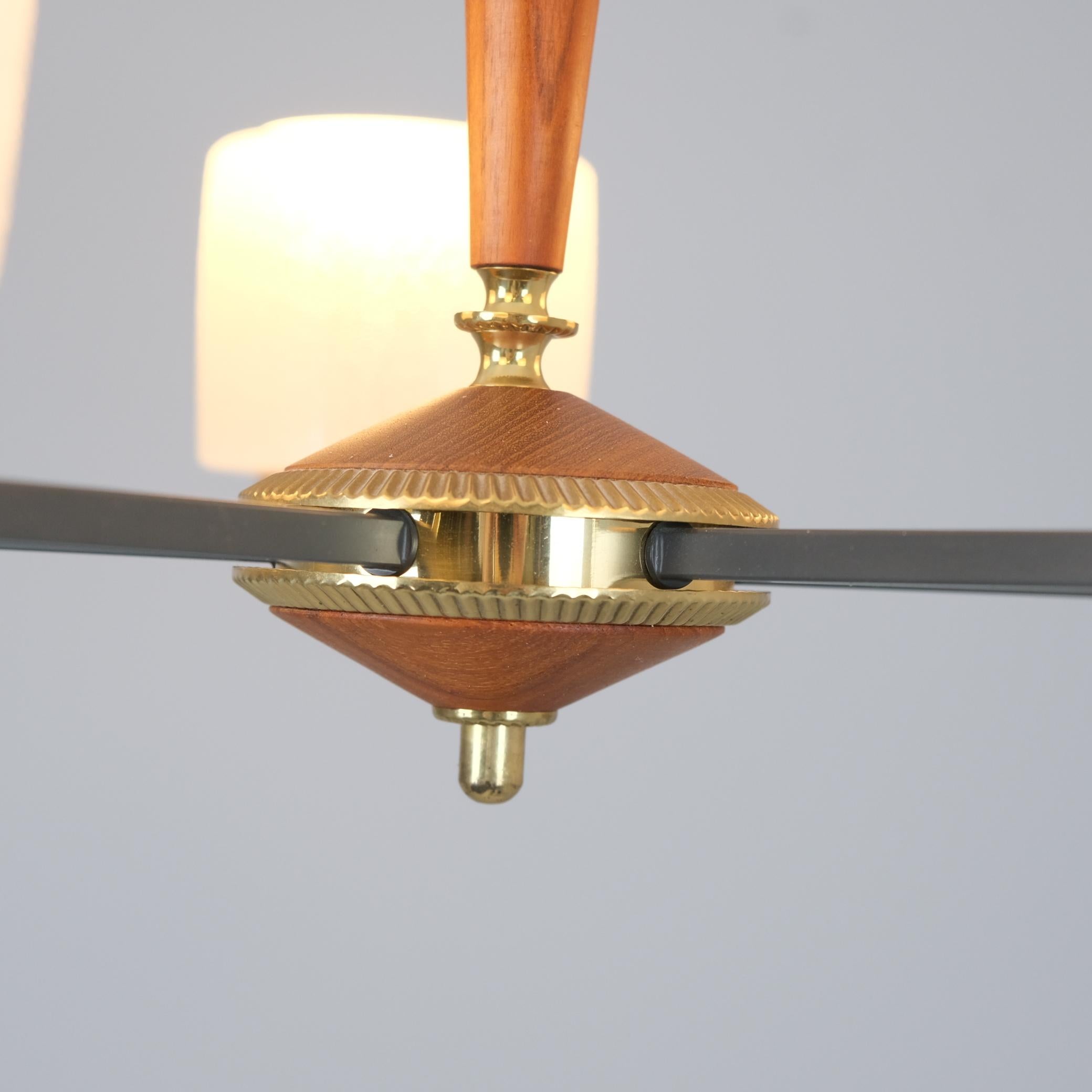 Finnish Design Chandelier in Brass, Teak and Glass, Finland 1970s In Good Condition For Sale In Helsinki, FI