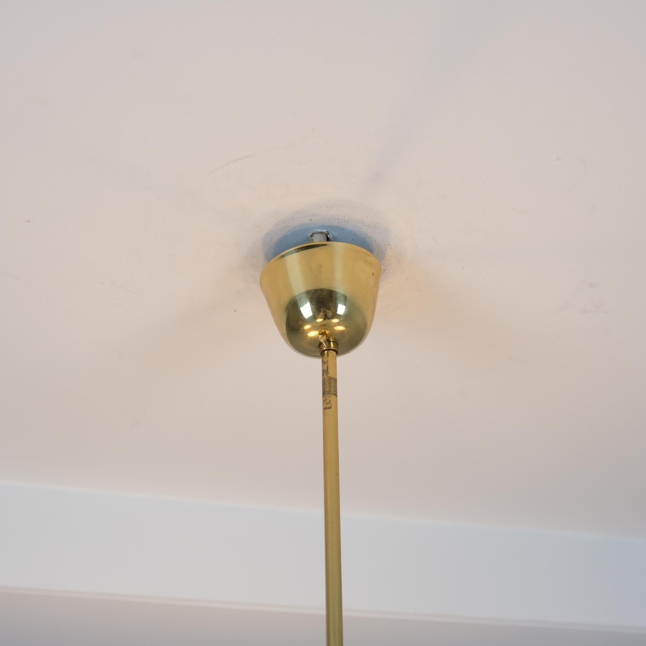 Finnish Design Chandelier in Brass, Teak and Glass, Finland 1970s For Sale 1