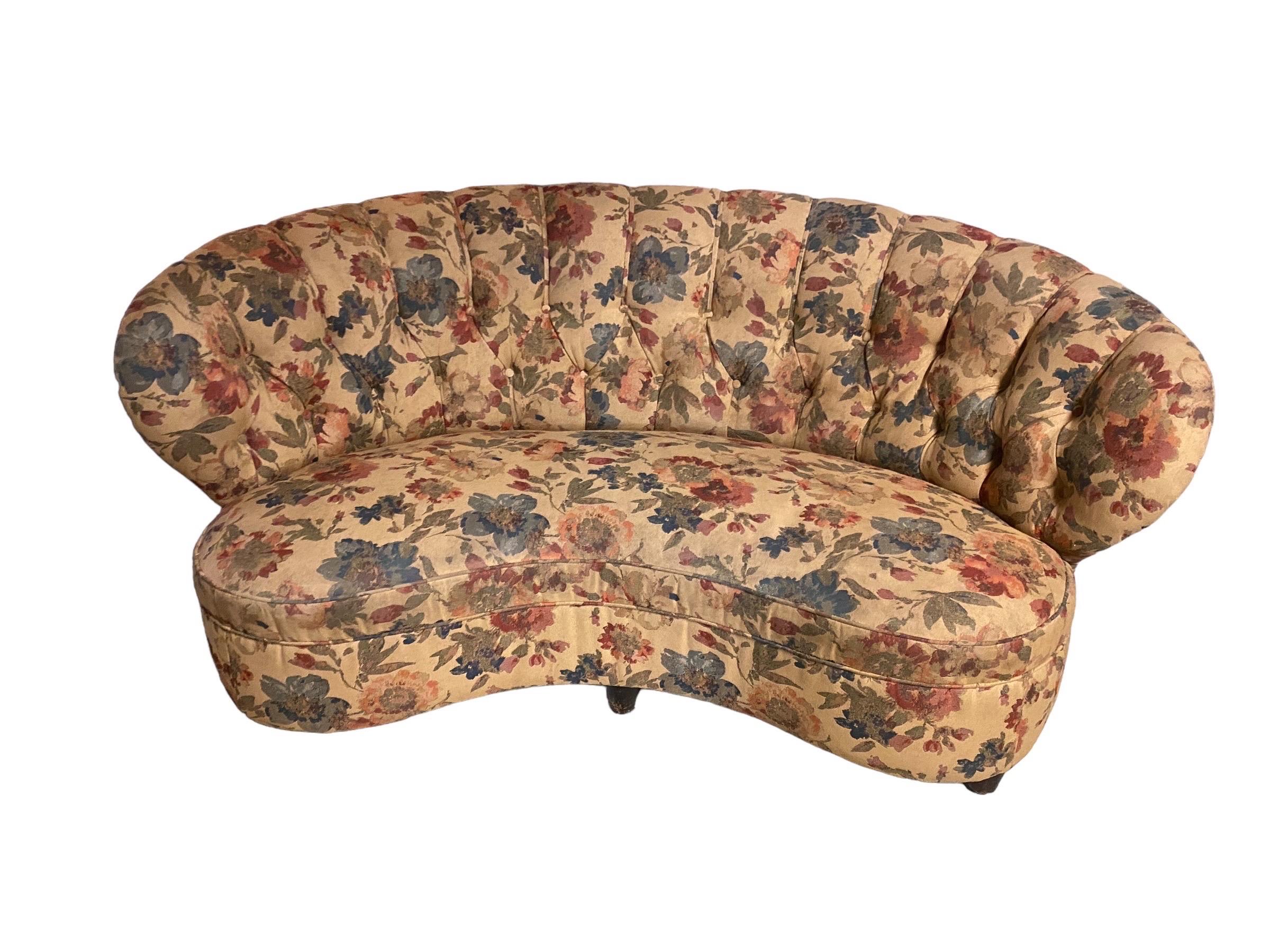 Mid-Century Modern Finnish Design Curved Sofa Attributed to Paul Boman, Circa 1940s For Sale