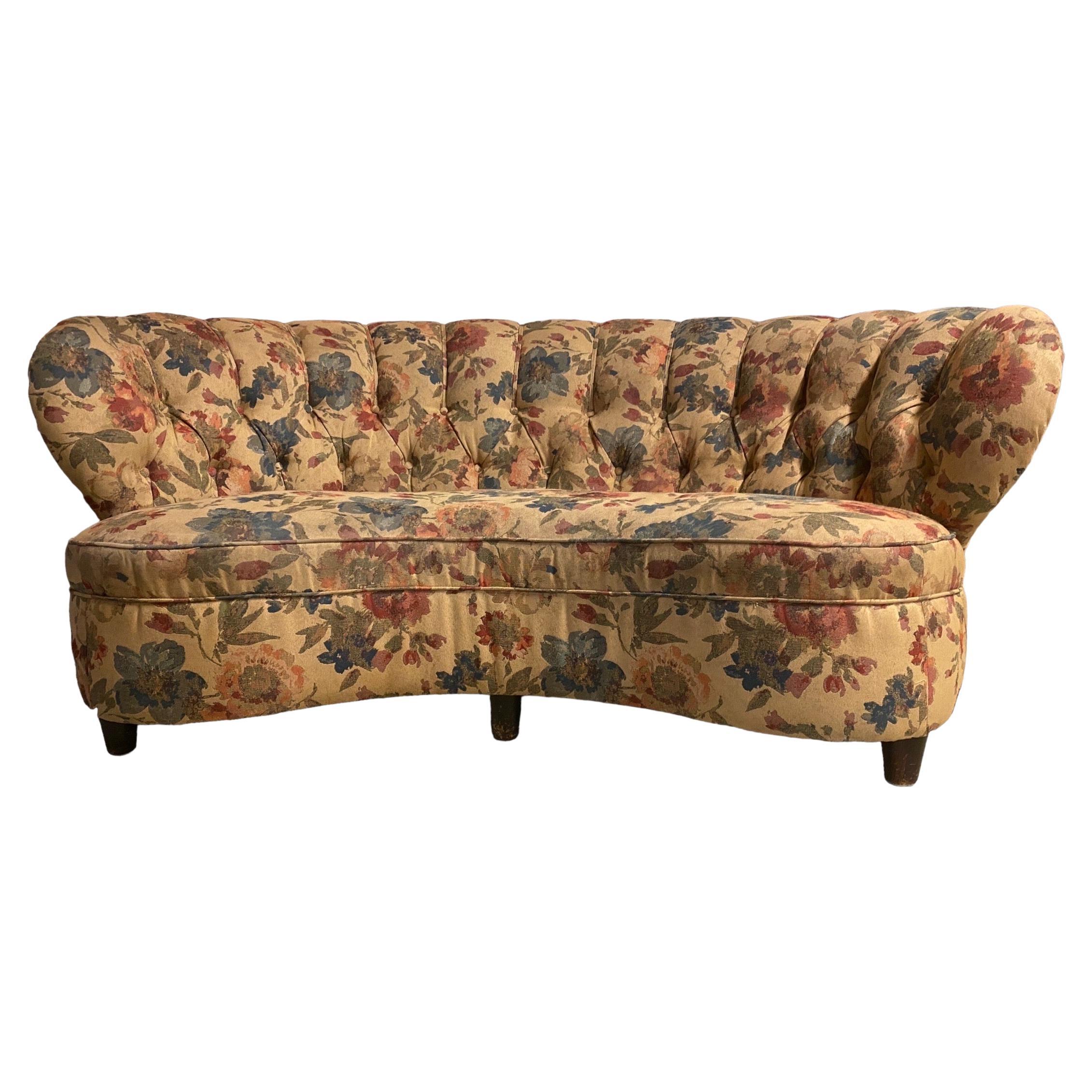 Finnish Design Curved Sofa Attributed to Paul Boman, Circa 1940s For Sale