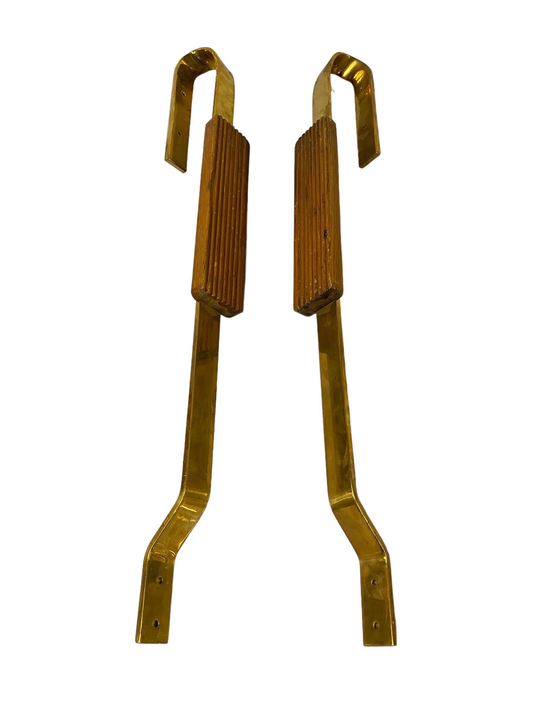 Mid-Century Modern Finnish Mid-Century Design Door Handles in Brass & Wood, 1950s