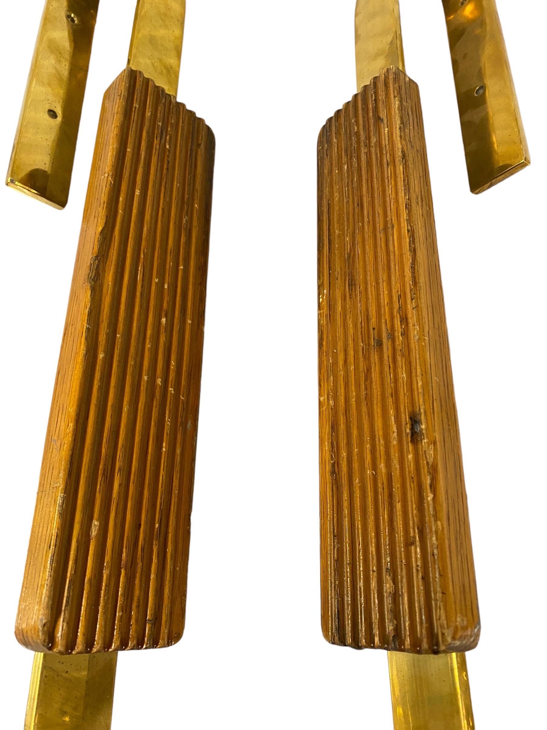 Finnish Mid-Century Design Door Handles in Brass & Wood, 1950s In Good Condition In Helsinki, FI