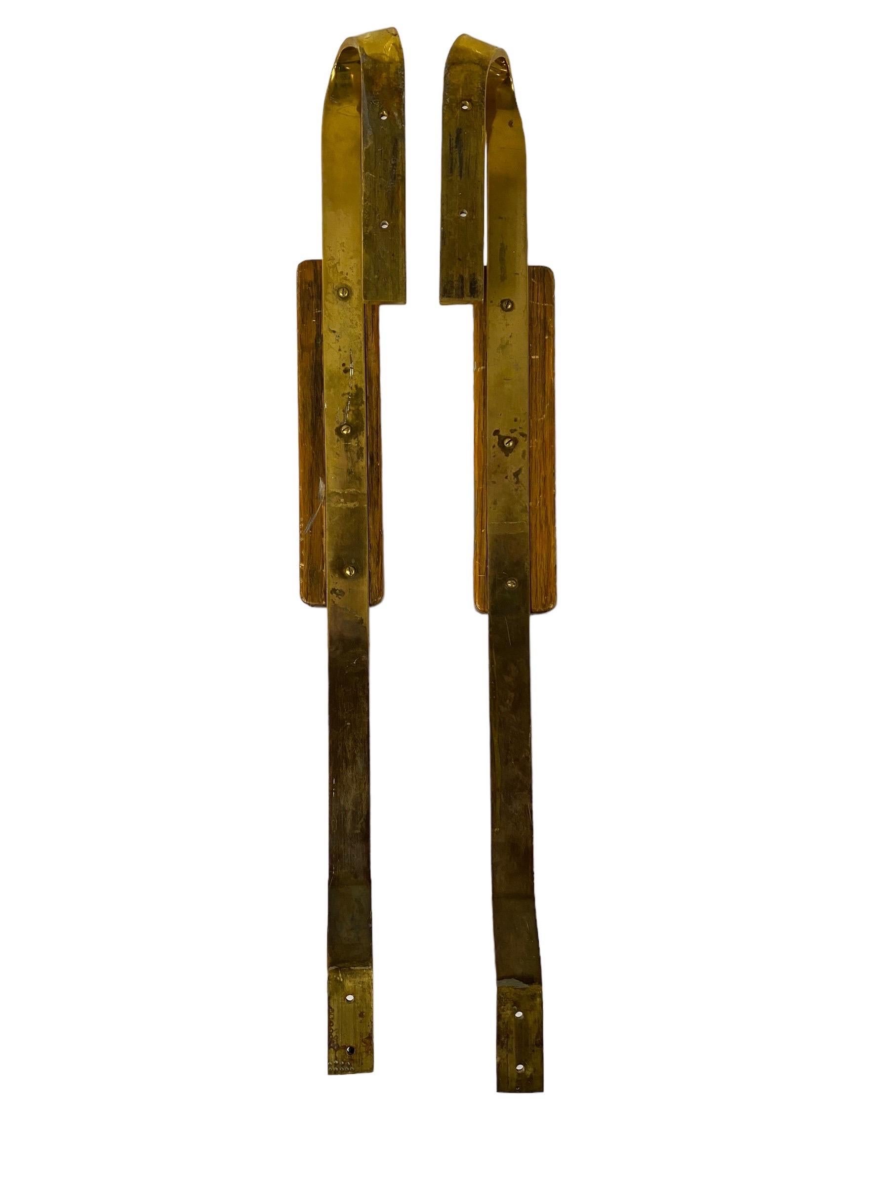 Finnish Mid-Century Design Door Handles in Brass & Wood, 1950s 1