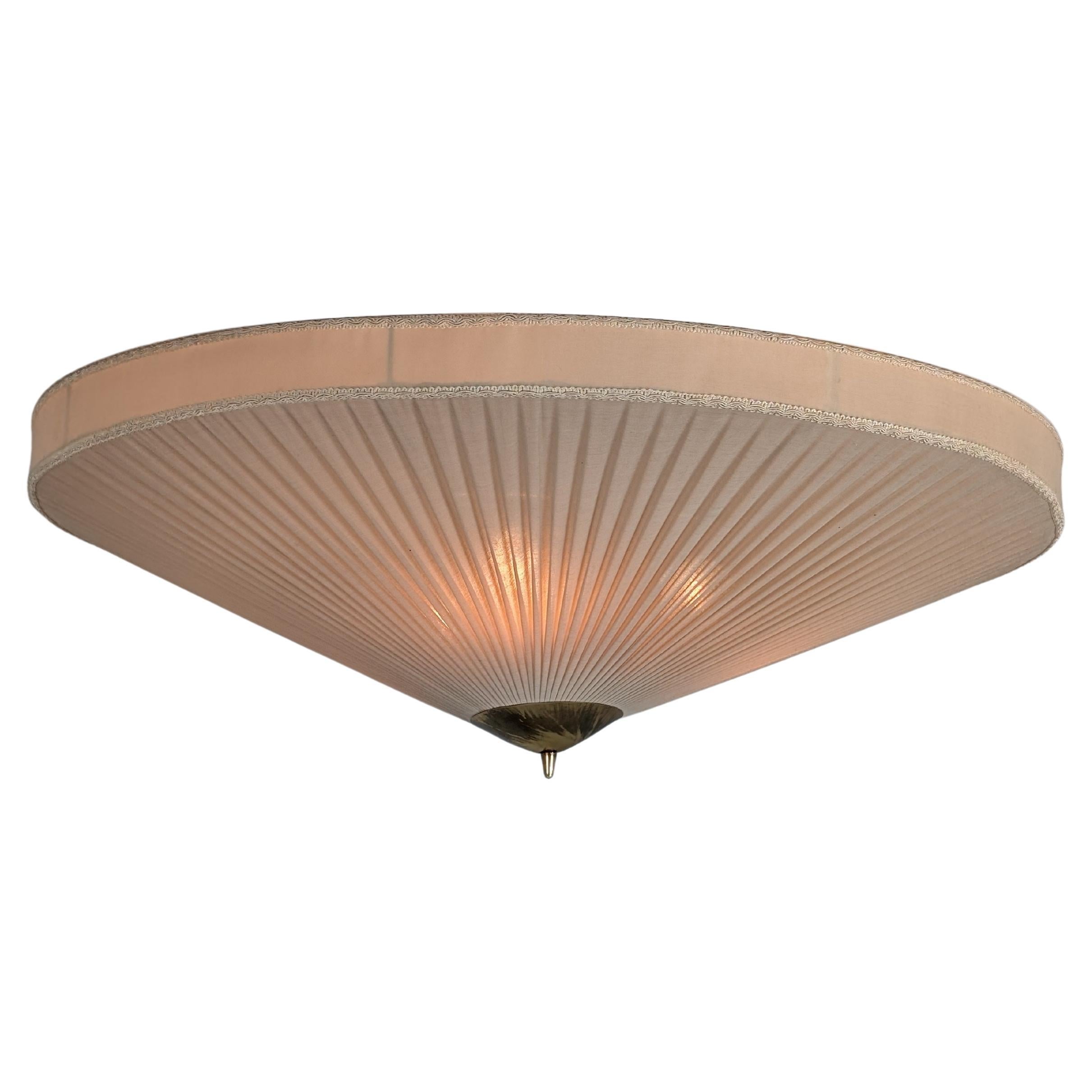 Finnish Design Flush Mount in Brass 
Pleated Textile, Aris 1970s For Sale