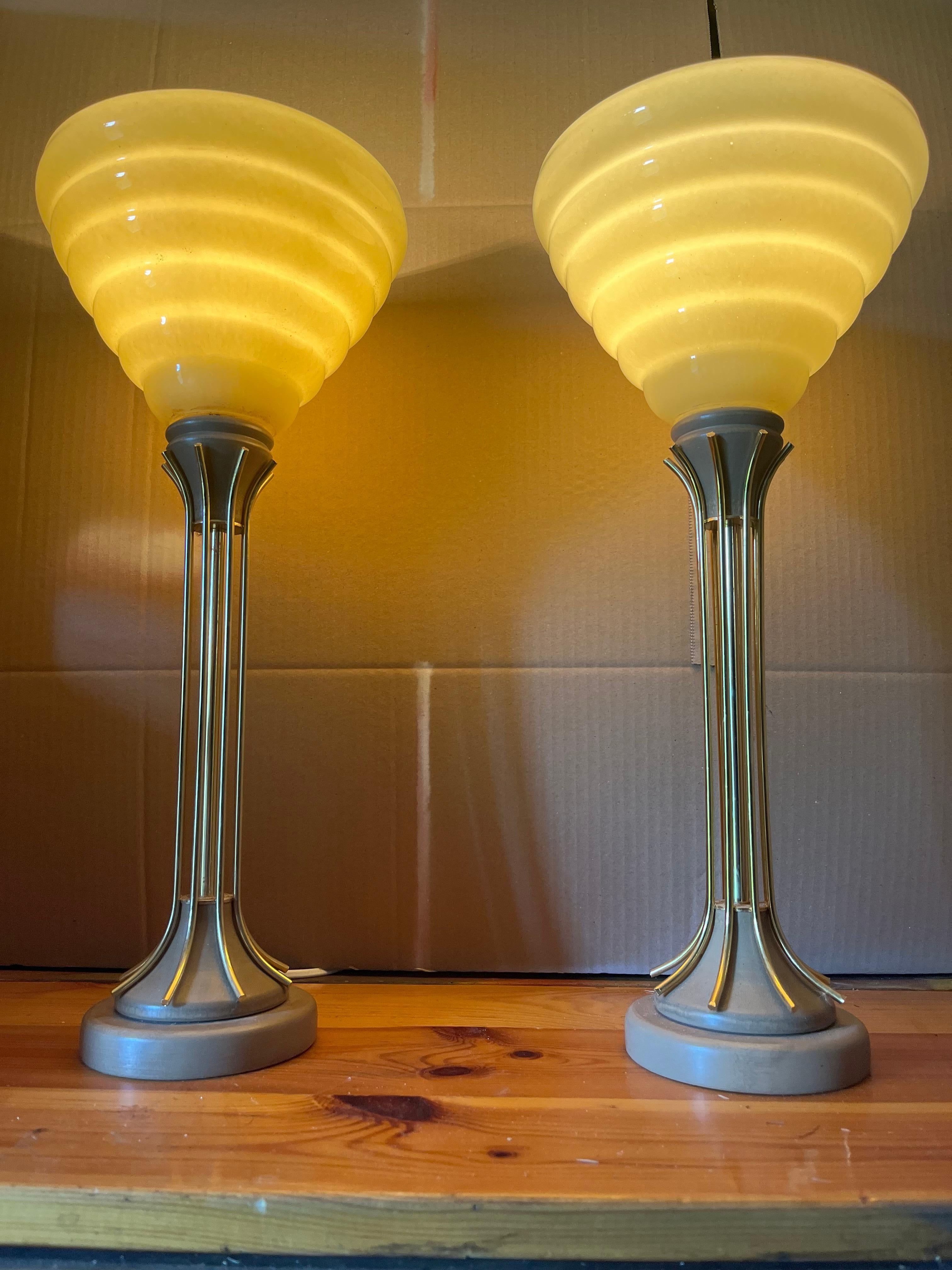 Scandinavian Modern Finnish design table lamps pair, Tynell glass. For Sale