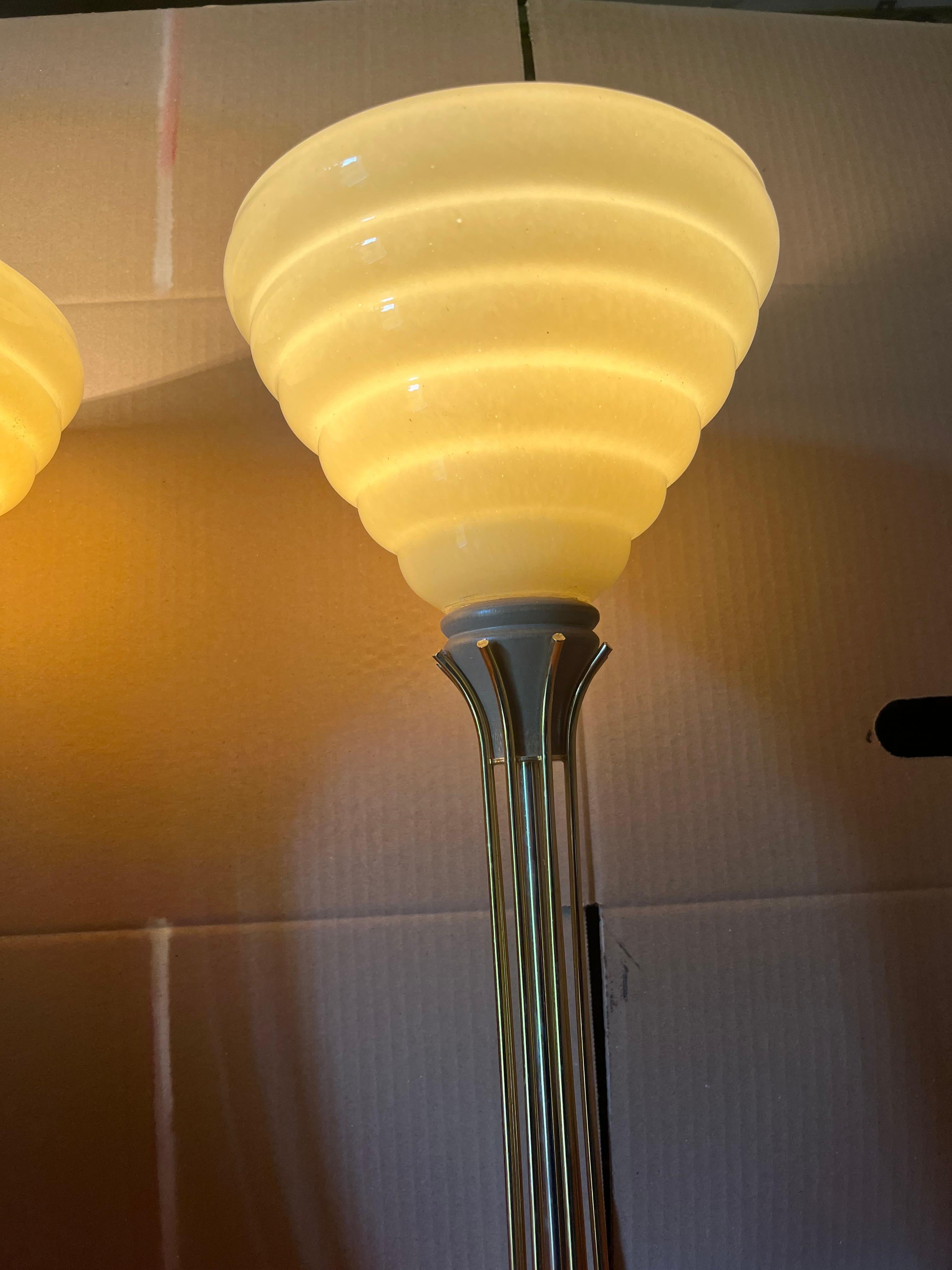 Metalwork Finnish design table lamps pair, Tynell glass. For Sale