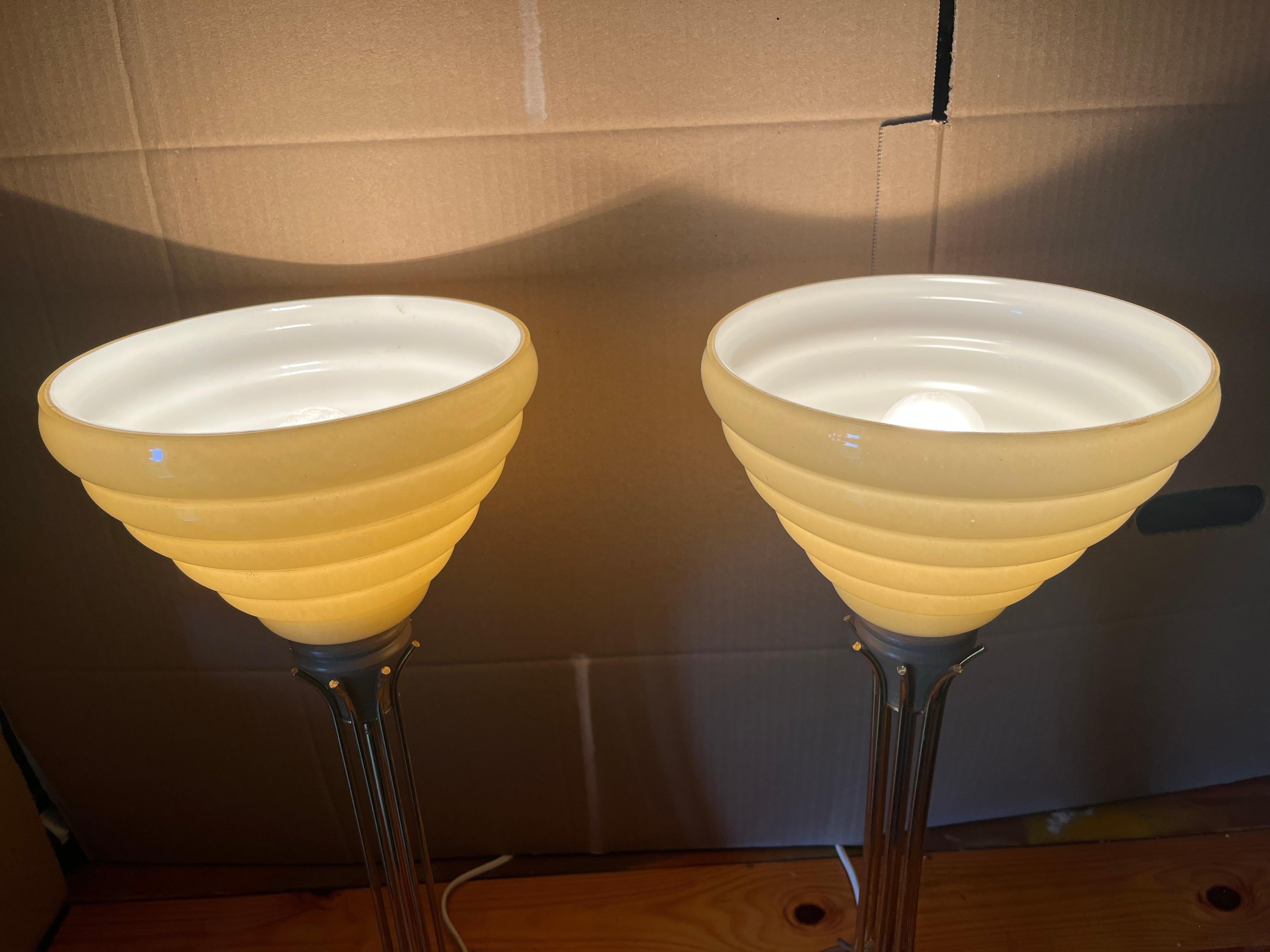 19th Century Finnish design table lamps pair, Tynell glass. For Sale