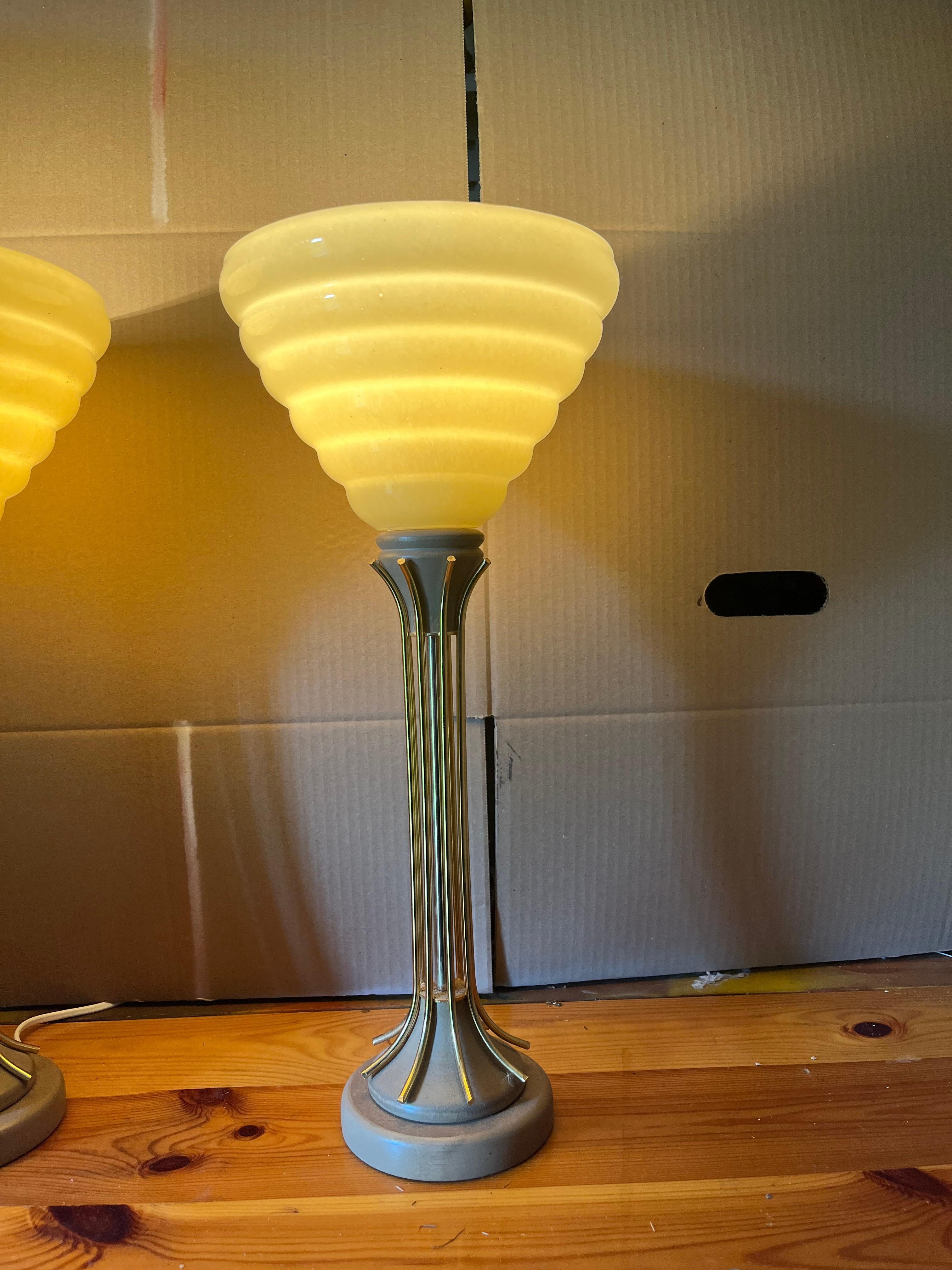 Finnish design table lamps pair, Tynell glass. For Sale 2