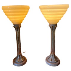 Finnish design table lamps pair, Tynell glass.